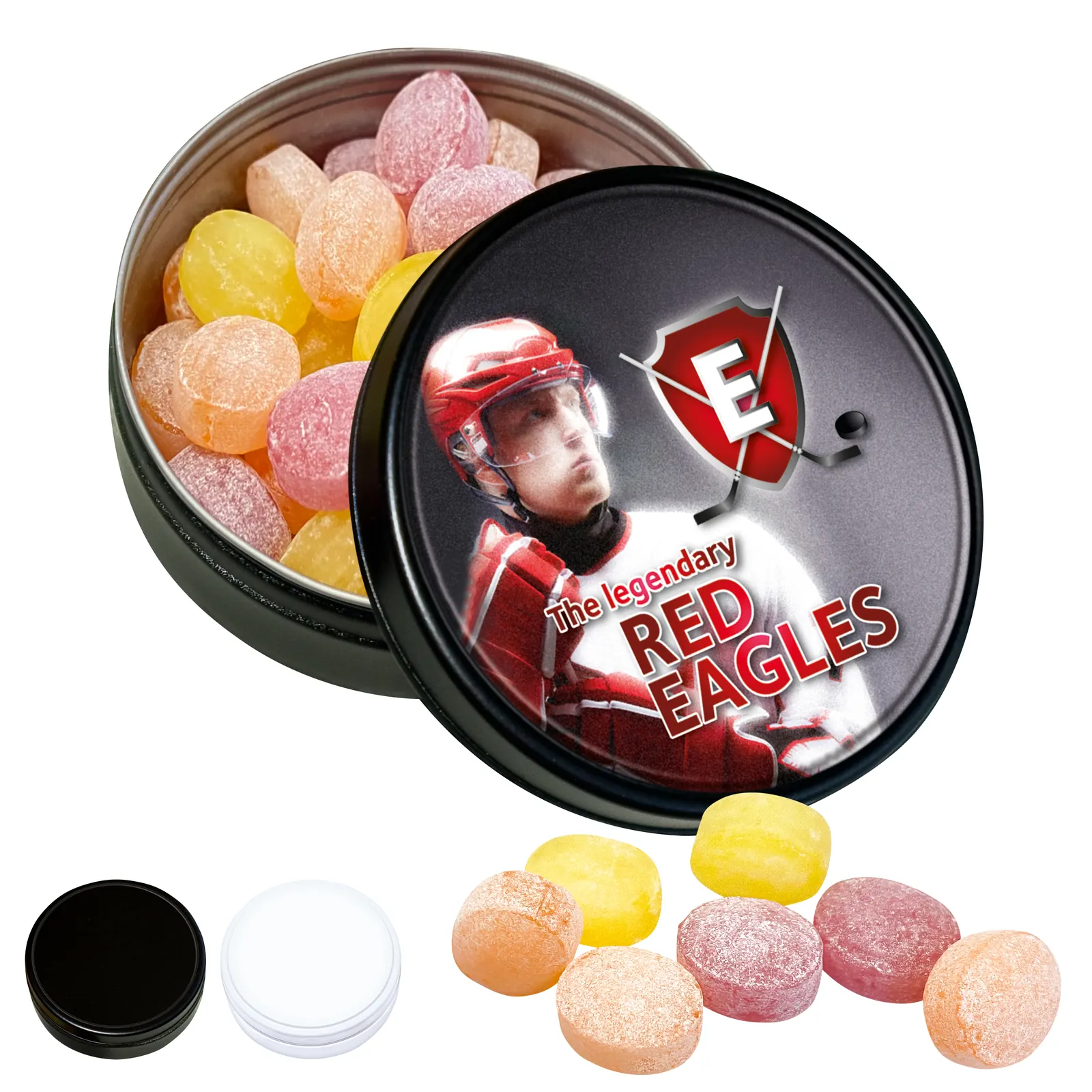 Black or White Dose mit XS-Kalfany-Fruchtbonbons, 60g - weiß-glänzend