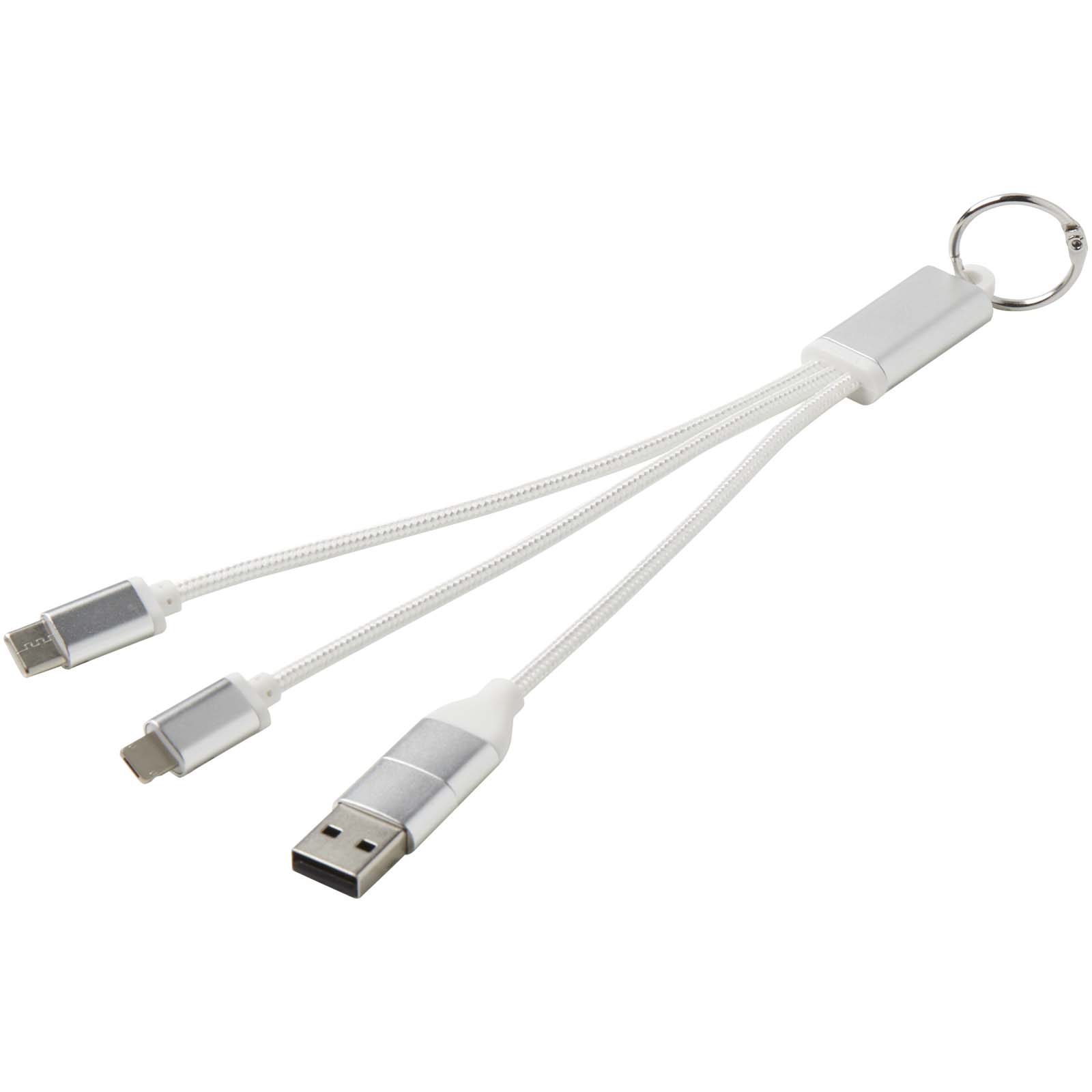 Metal 4-in-1 Ladekabel aus recyceltem Aluminium mit Schlüsselanhänger silber
