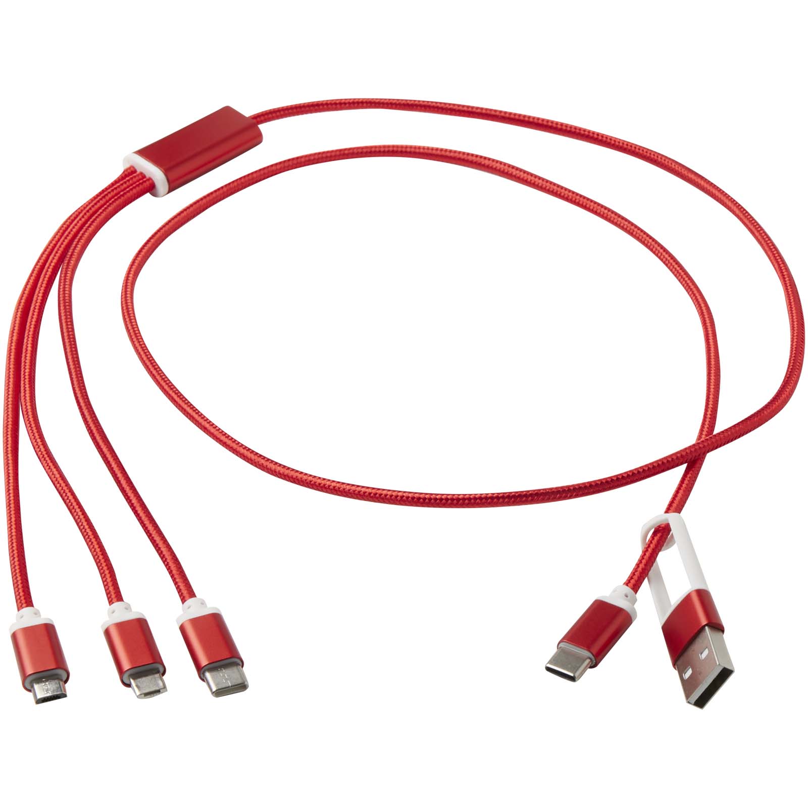Versatile 5-in-1 Ladekabel aus recyceltem Aluminium rot
