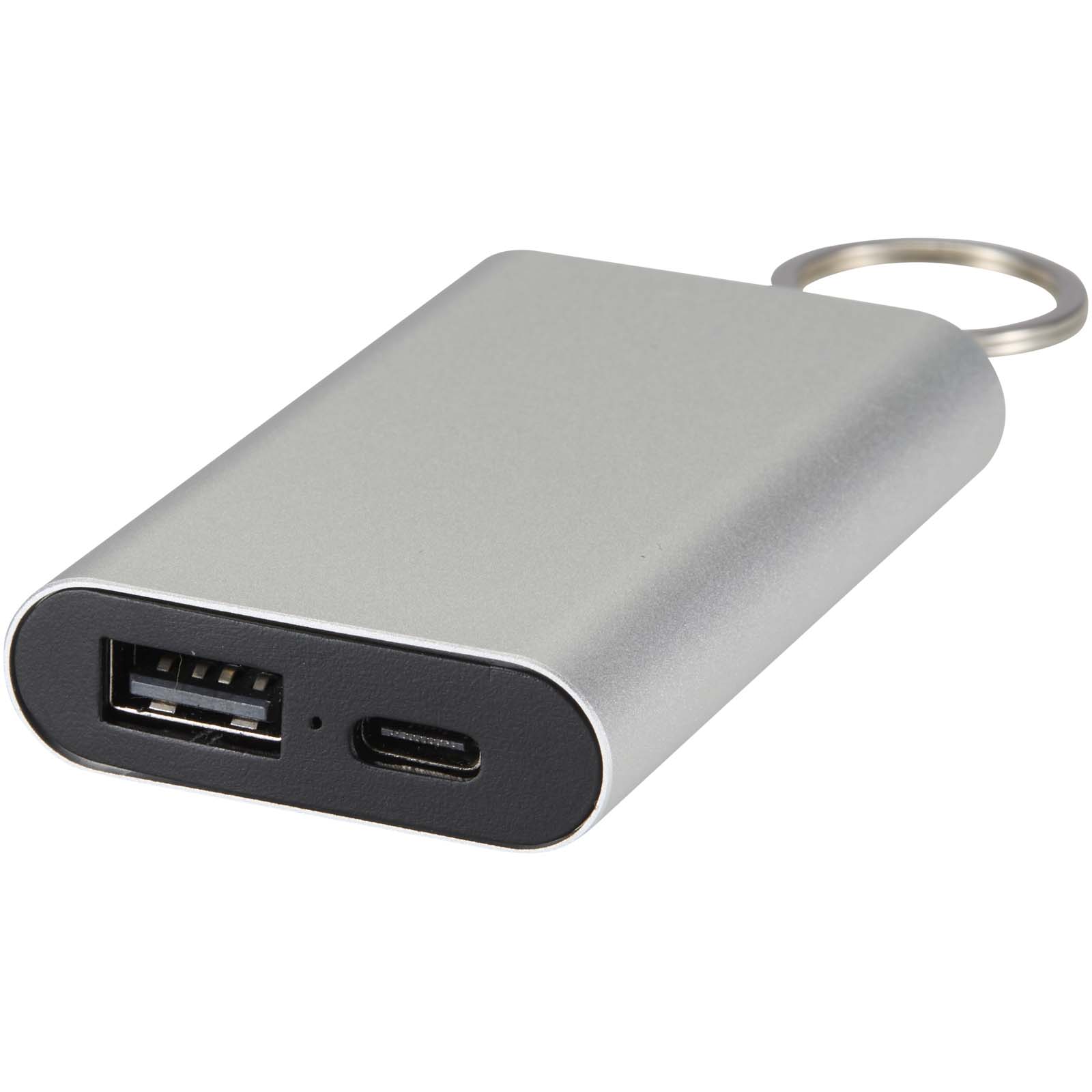Arcturus 2000 mAh Powerbank aus recyceltem Aluminium mit Schlüsselanhänger silber