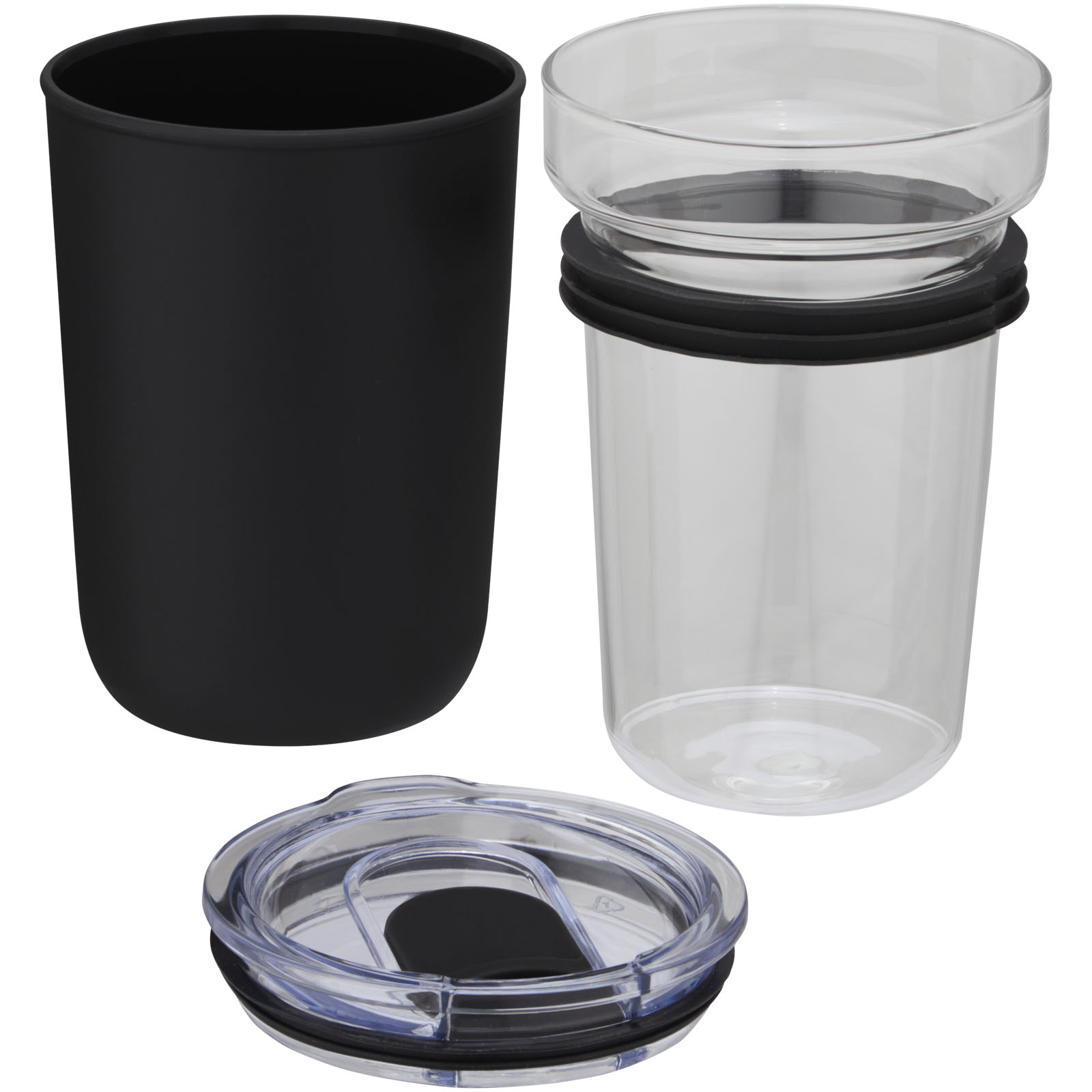 Bello 420 ml Glasbecher mit Außenwand aus recyceltem Kunststoff schwarz