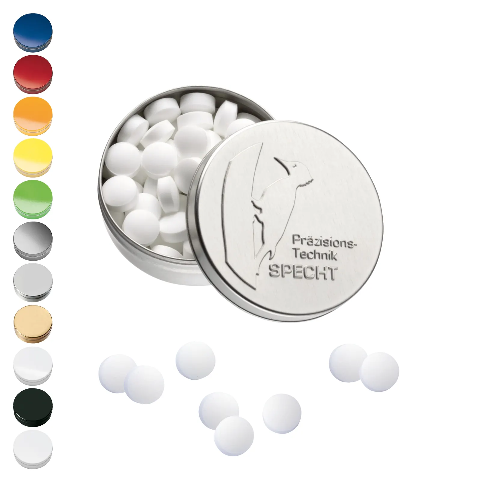 XS-Prägedose mit Pfefferminzpastillen, 18g - weiß-glänzend