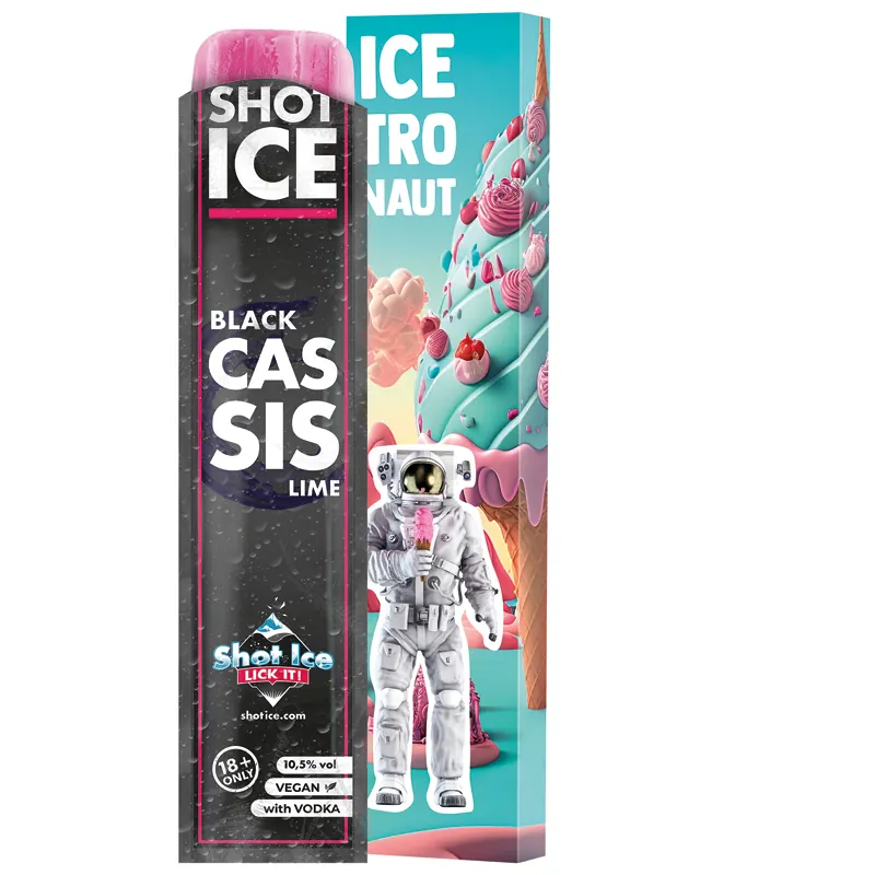 Long Box, 1 Shot Ice Wassereis, Black Cassis Lime mit Wodka, 10,5% vol.