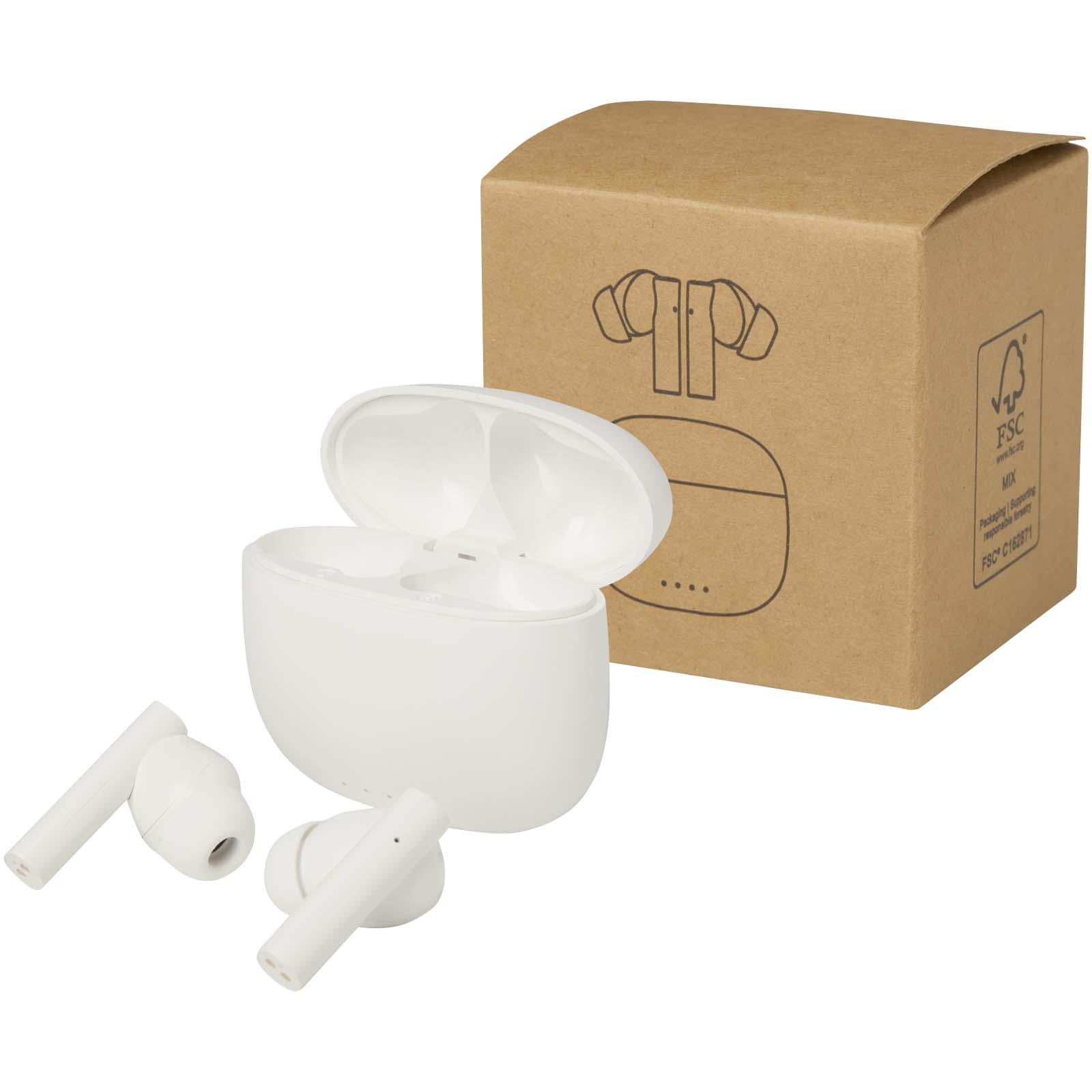 Alterf True Wireless Bluetooth® Headset aus recyceltem Kunststoff mit Silikon-Ohrstöpseln weiss