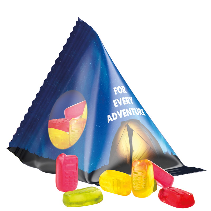 Fruchtgummi Tetraeder, weiße Folie