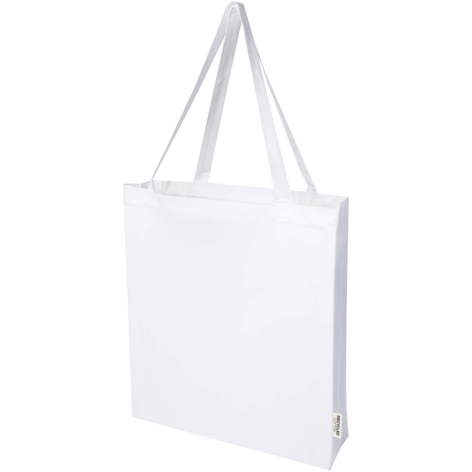 Madras 140 g/m² Baumwoll Tragetasche mit Seitenfalten aus GRS recycelter Baumwolle 12L weiss