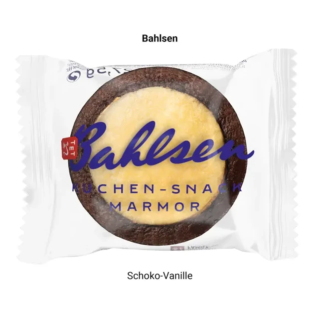 Minikuchen in Werbebox, Bahlsen Kuchensnack Marmor