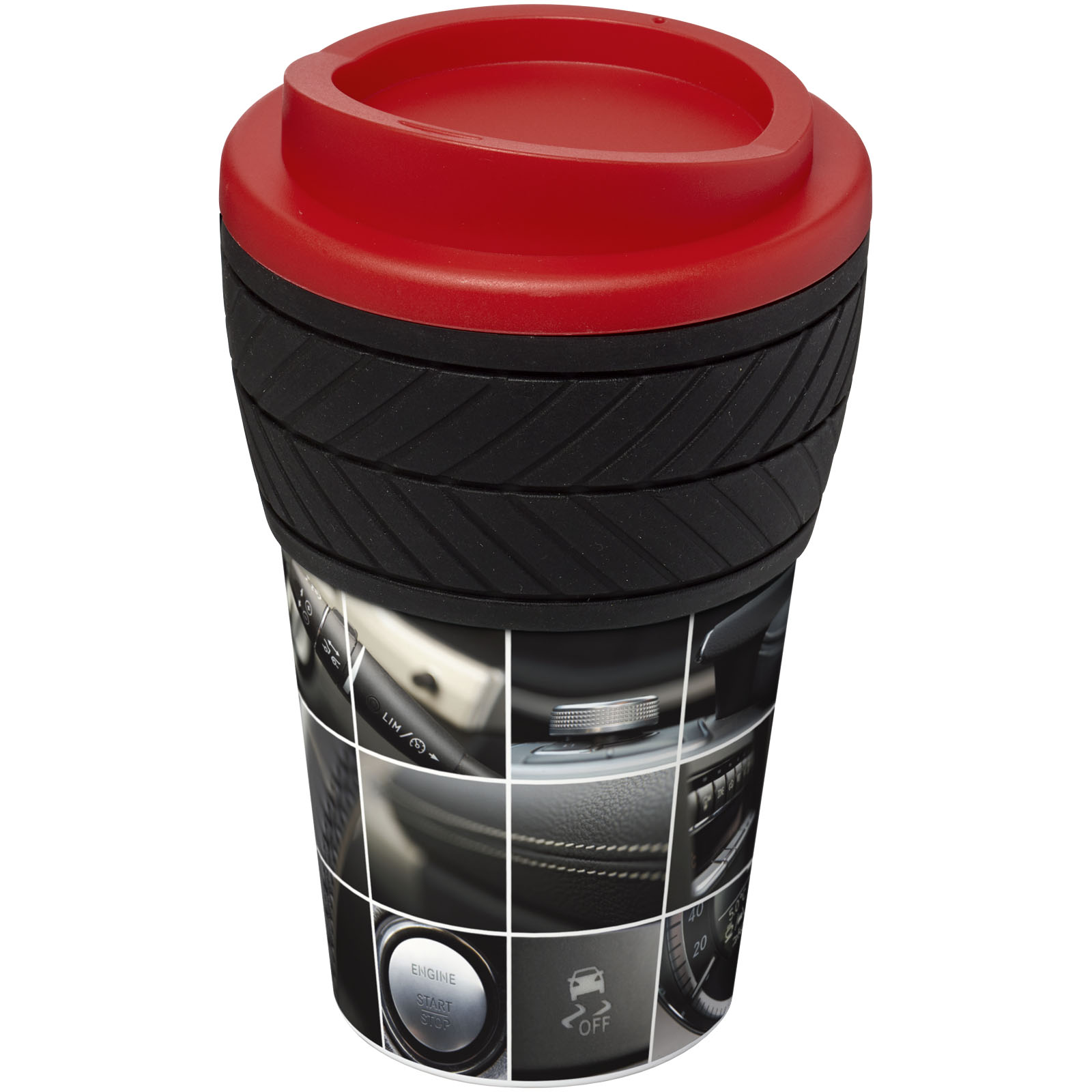 Brite-Americano® 350 ml Isolierbecher mit Schutzring Reifen-Design rot