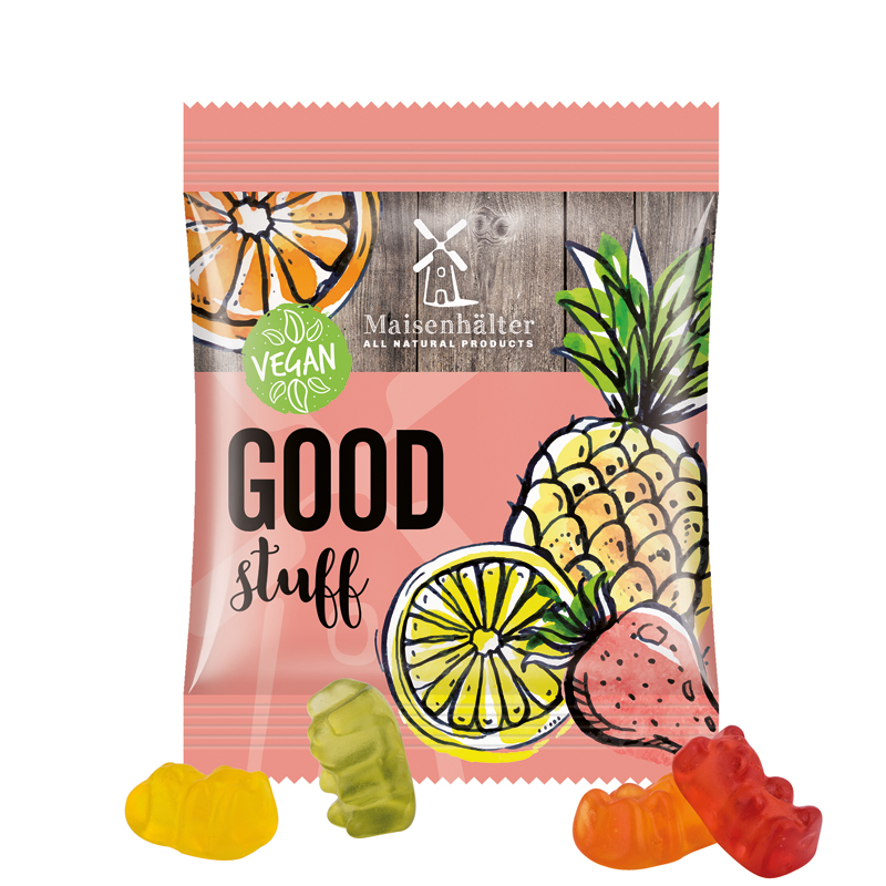 Minitüte 12 g, weiße Folie, Trolli Vegane Gummibärchen, 14% Fruchtsaft