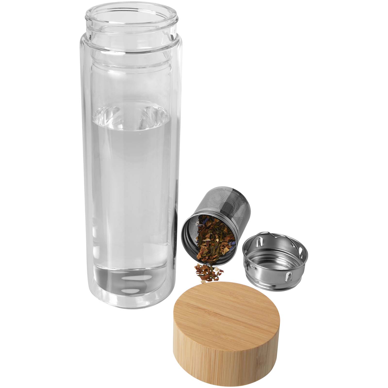 Bailey 400 ml Flasche aus Borosilikatglas mit Infuser und Bambusdeckel transparent klar