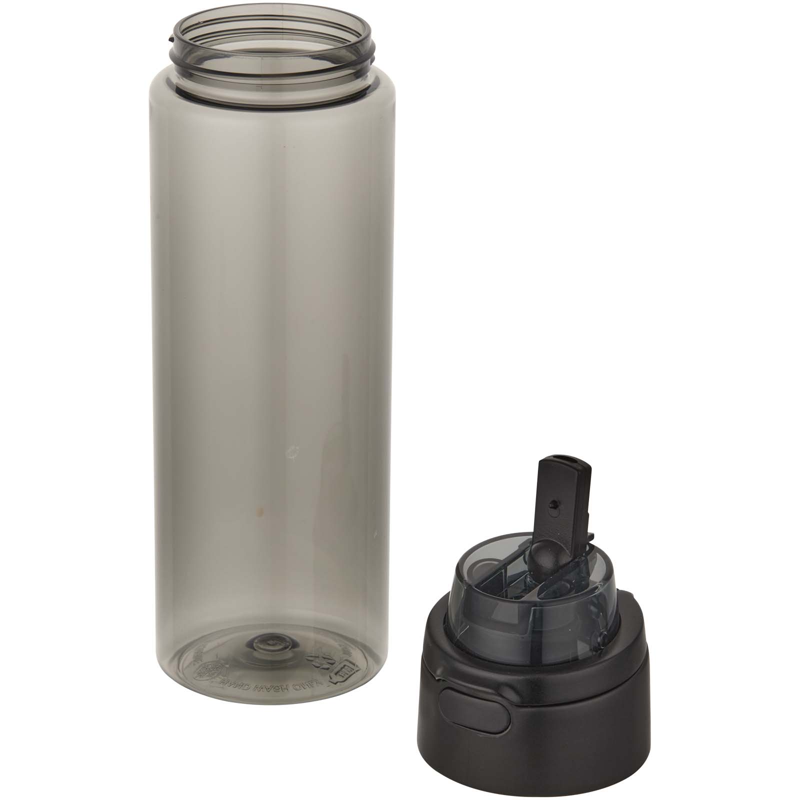Theron 700 ml RCS Trinkflasche aus recyceltem Kunststoff mit Multifunktionsdeckel und Klappstrohhalm schwarz