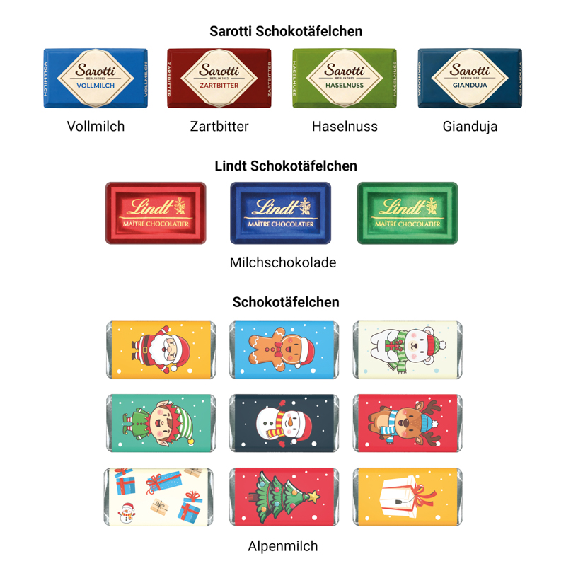 Shape Adventskalender Geschenk, Sarotti Schokoladen-Täfelchen