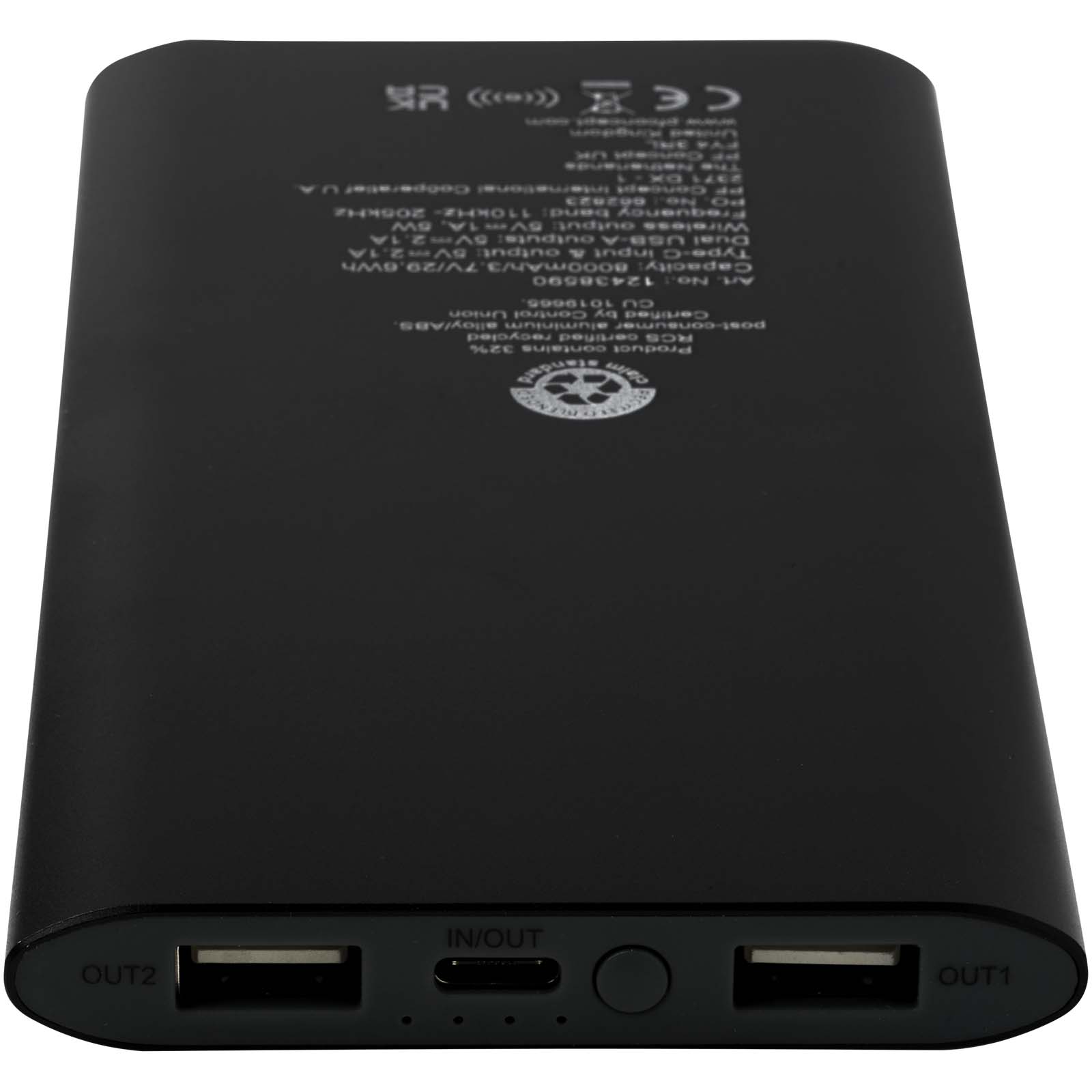 Juice 8000 mAh Typ-C kabellose Powerbank aus recyceltem Aluminium schwarz