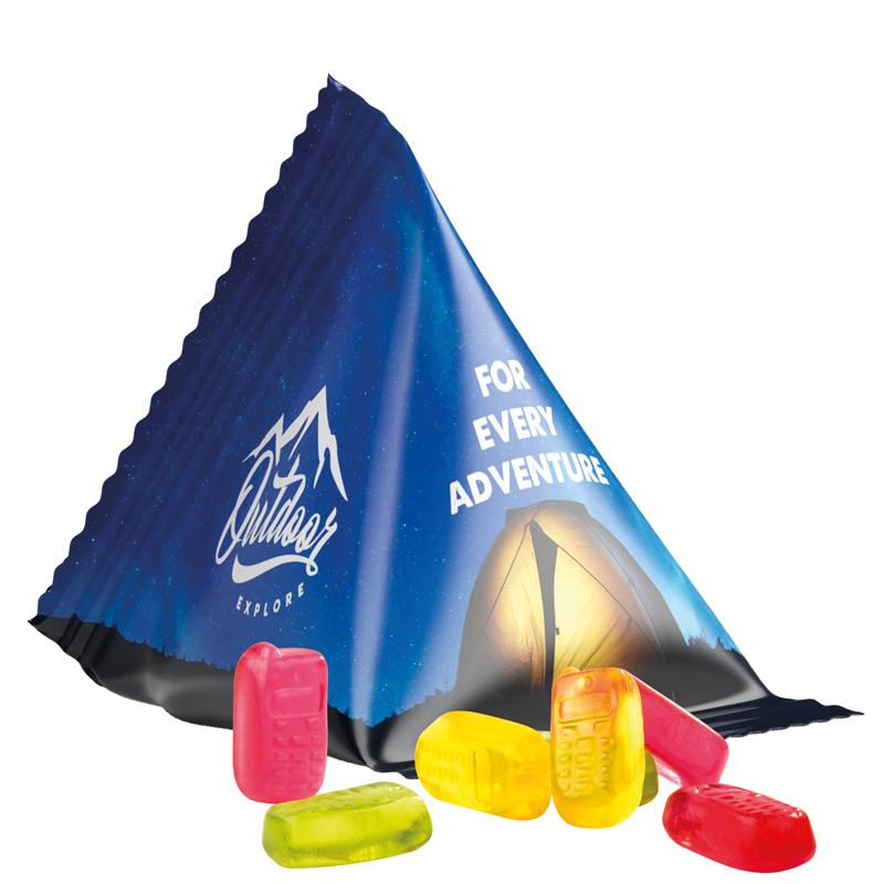 Fruchtgummi Tetraeder, weiße Folie