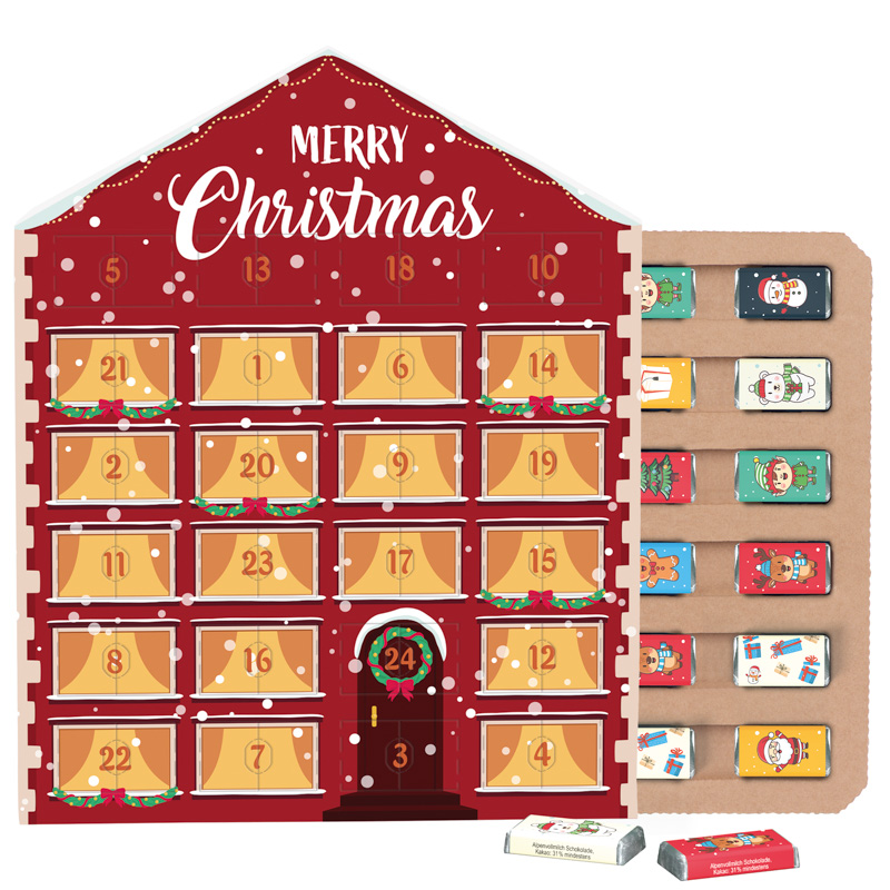 Täfelchen Adventskalender Haus ECO, Papierblister, Lindt Schokotäfelchen