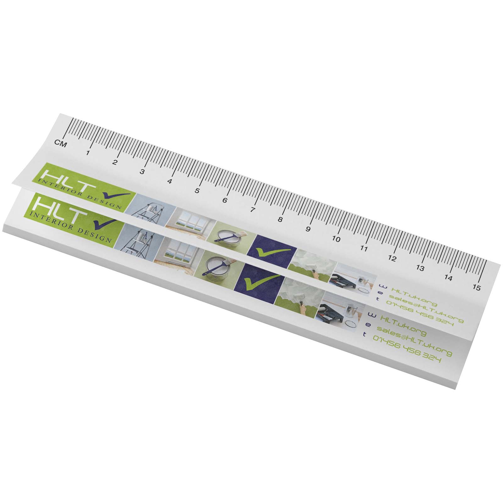 Sticky-Mate® Haftnotizen mit gedrucktem 15 cm Lineal aus recyceltem Material weiss