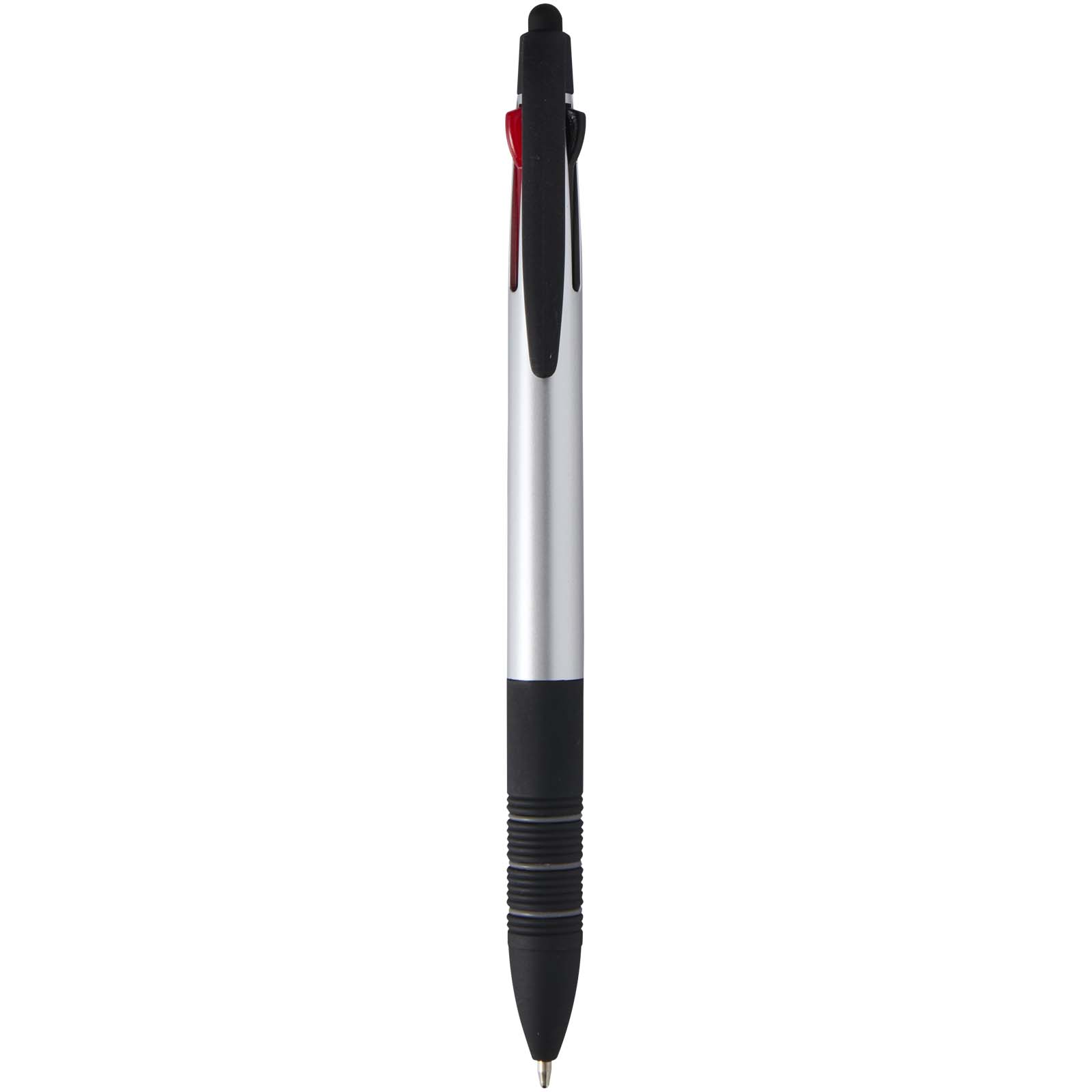 Trine 3-Farben RCS recycelter Kugelschreiber mit Stylus silber, schwarz
