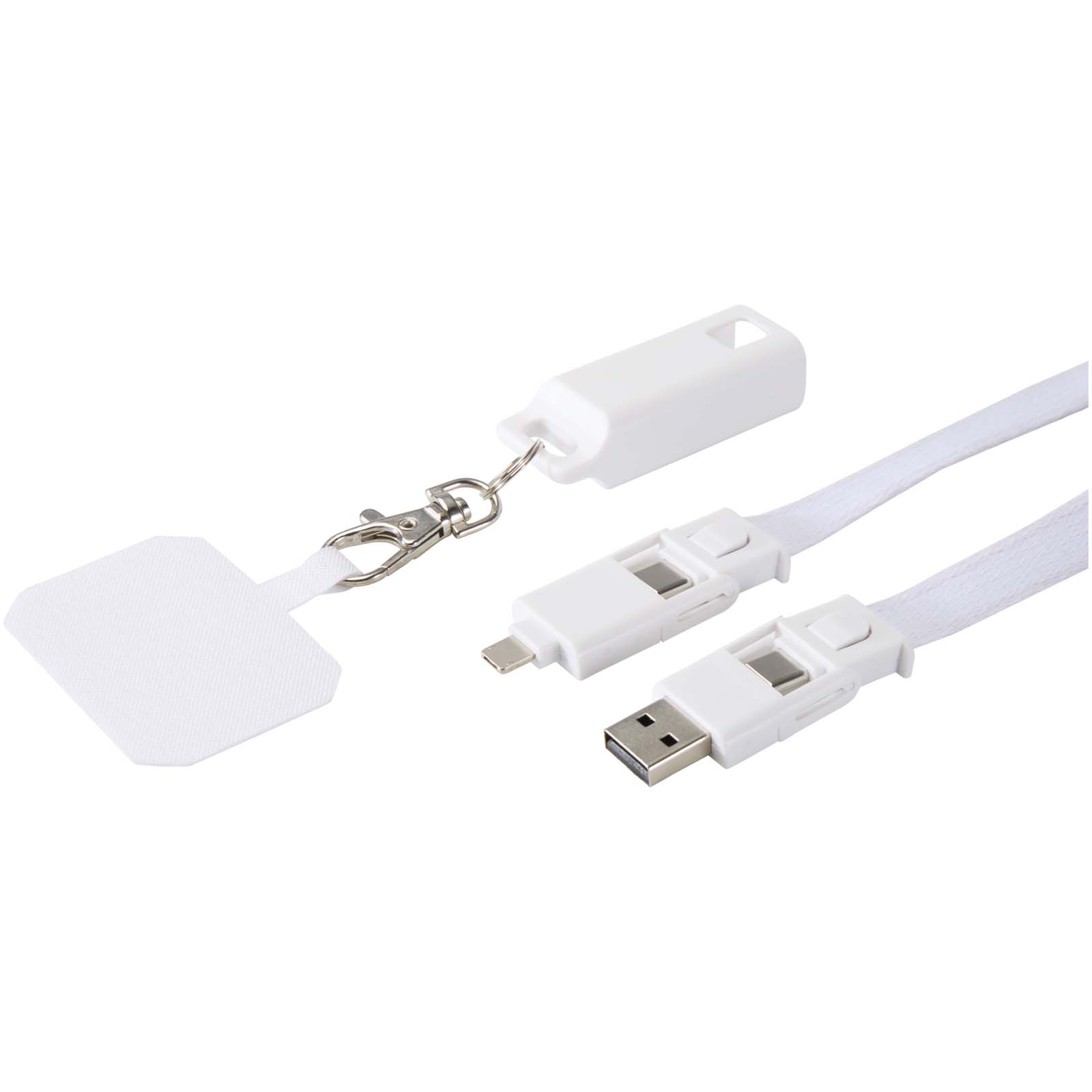 Franz 5 in 1 Lanyard Kabel aus recyceltem Kunststoff für Smartphones mit integrierter Datensynchronisierung und 65 W Schnelll weiss