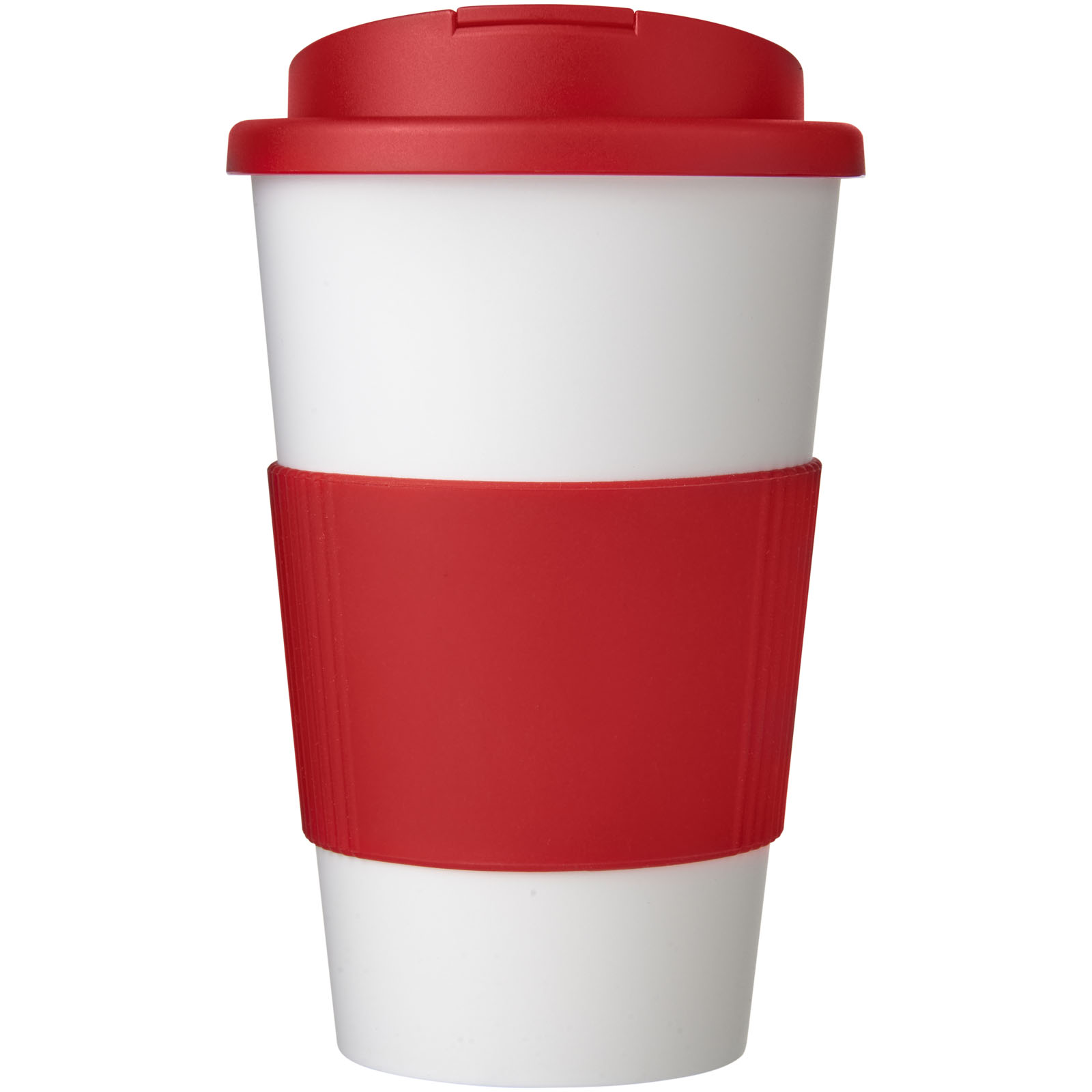 Americano® 350 ml Isolierbecher mit Schutzring & auslaufsicherem Schraubverschluss weiss, rot