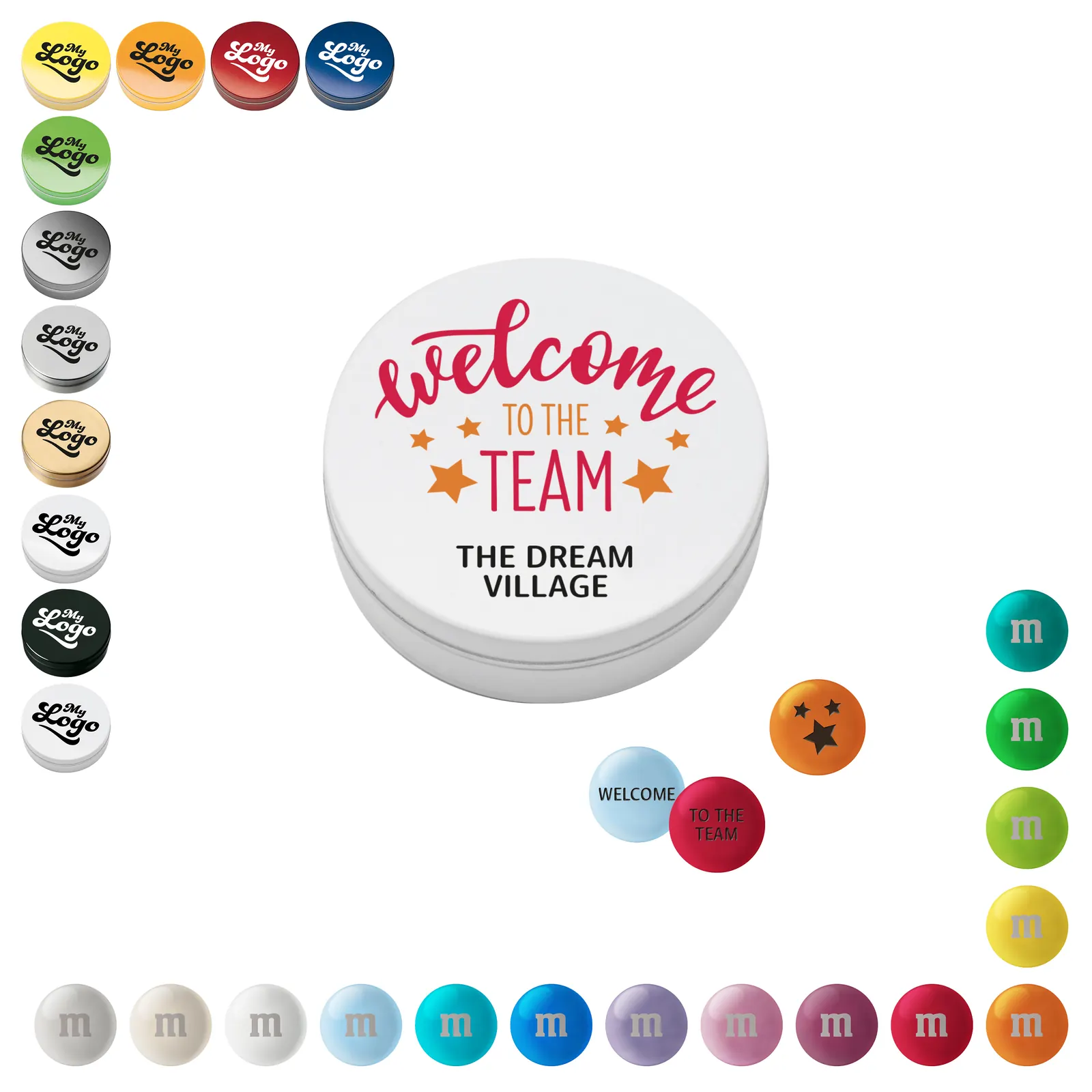 Personalisierte M&M'S® Schokolinsen in Metallbox, 20 g - weiß-glänzend