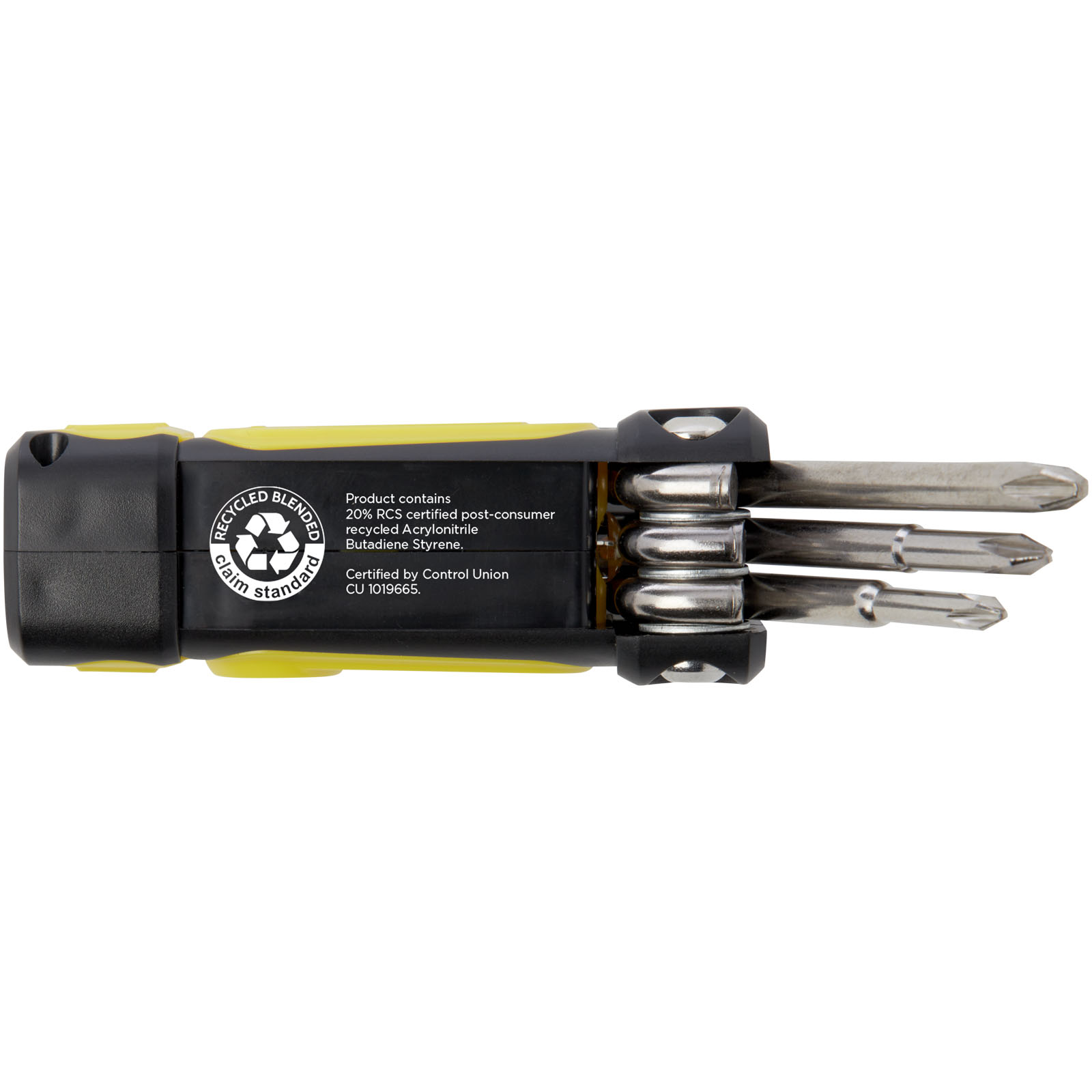 Octo 8-in-1 Schraubenzieher-Set aus recyceltem RCS Kunststoff mit Taschenlampe gelb