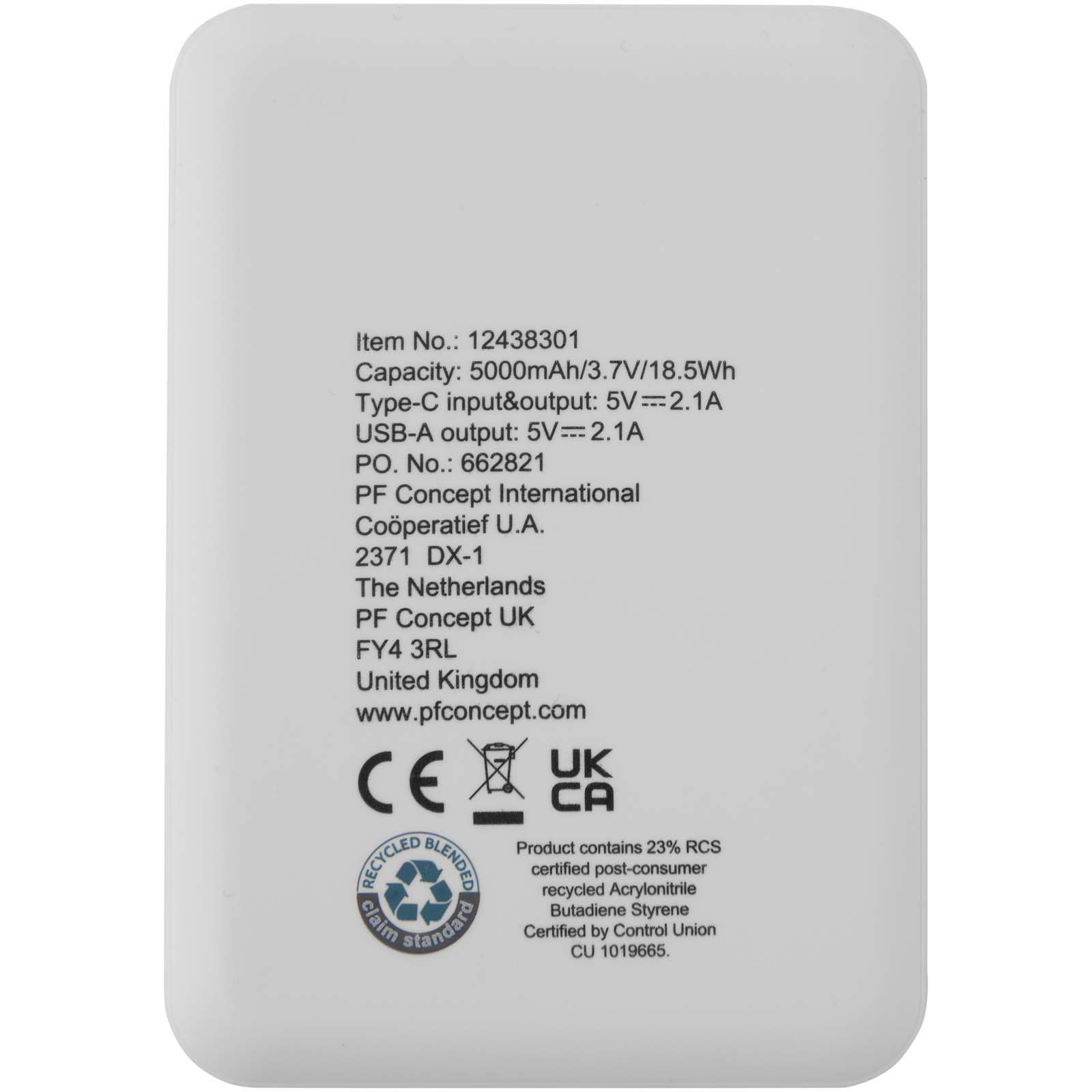 Asama 5000 mAh Typ-C Powerbank aus recyceltem Kunststoff weiss