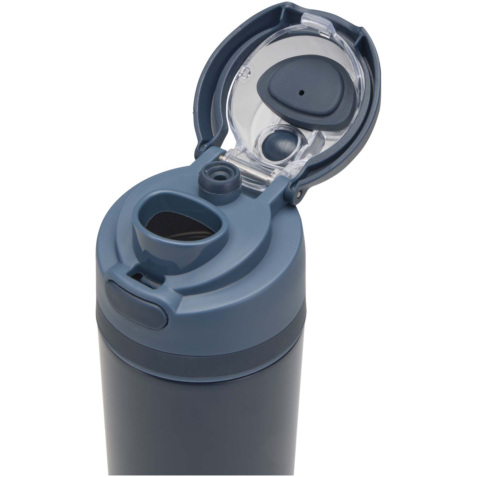 Theron 800 ml RCS Trinkflasche aus recyceltem, einwandigem Edelstahl mit Multifunktionsdeckel und Klappstrohhalm navy