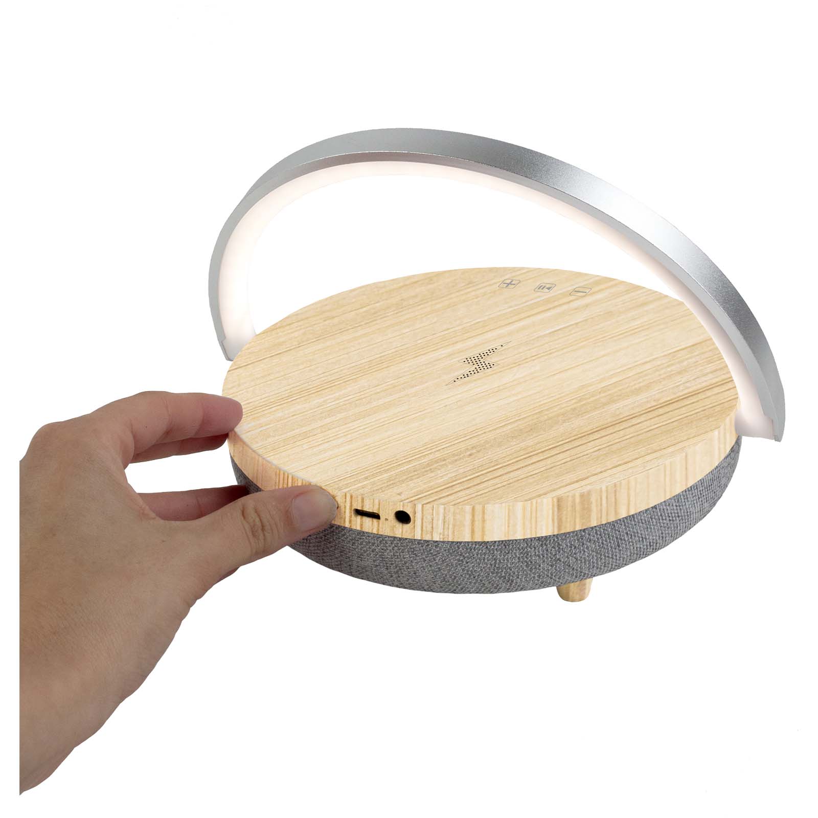 Prixton 10W 4-in-1 Bluetooth®-Lautsprecher mit LED-Licht und kabelloser Ladestation holz
