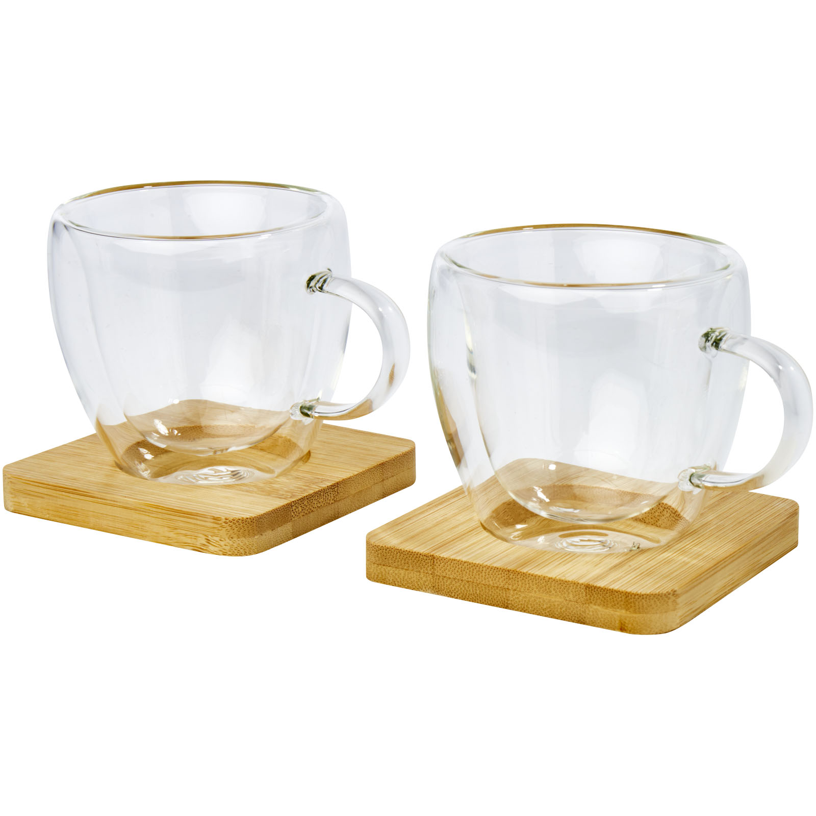 Manti 2-teiliger 100 ml doppelwandiger Glasbecher mit Bambusuntersetzer transparent, natural