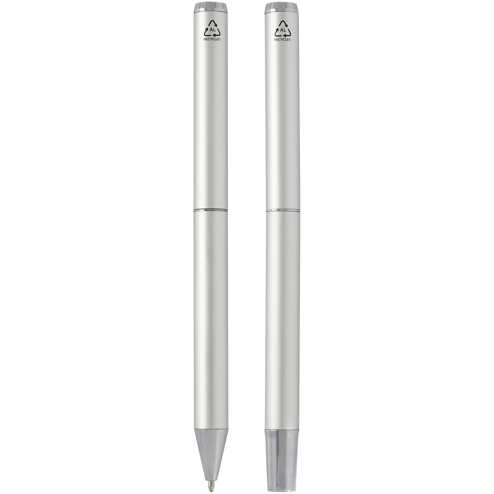 Lucetto Set mit Kugelschreiber und Tintenroller aus recyceltem Aluminium (schwarze Mine) silber