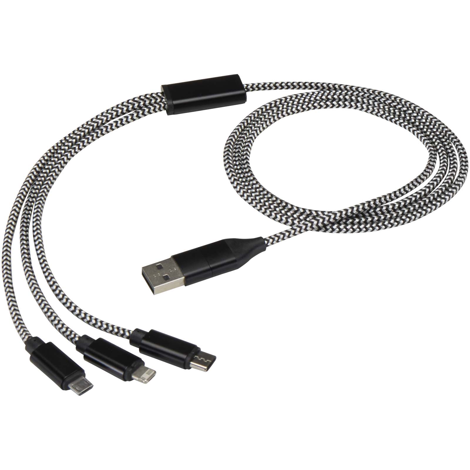 Alphecca 5-in-1-Ladekabel aus recyceltem Aluminium und RPET schwarz