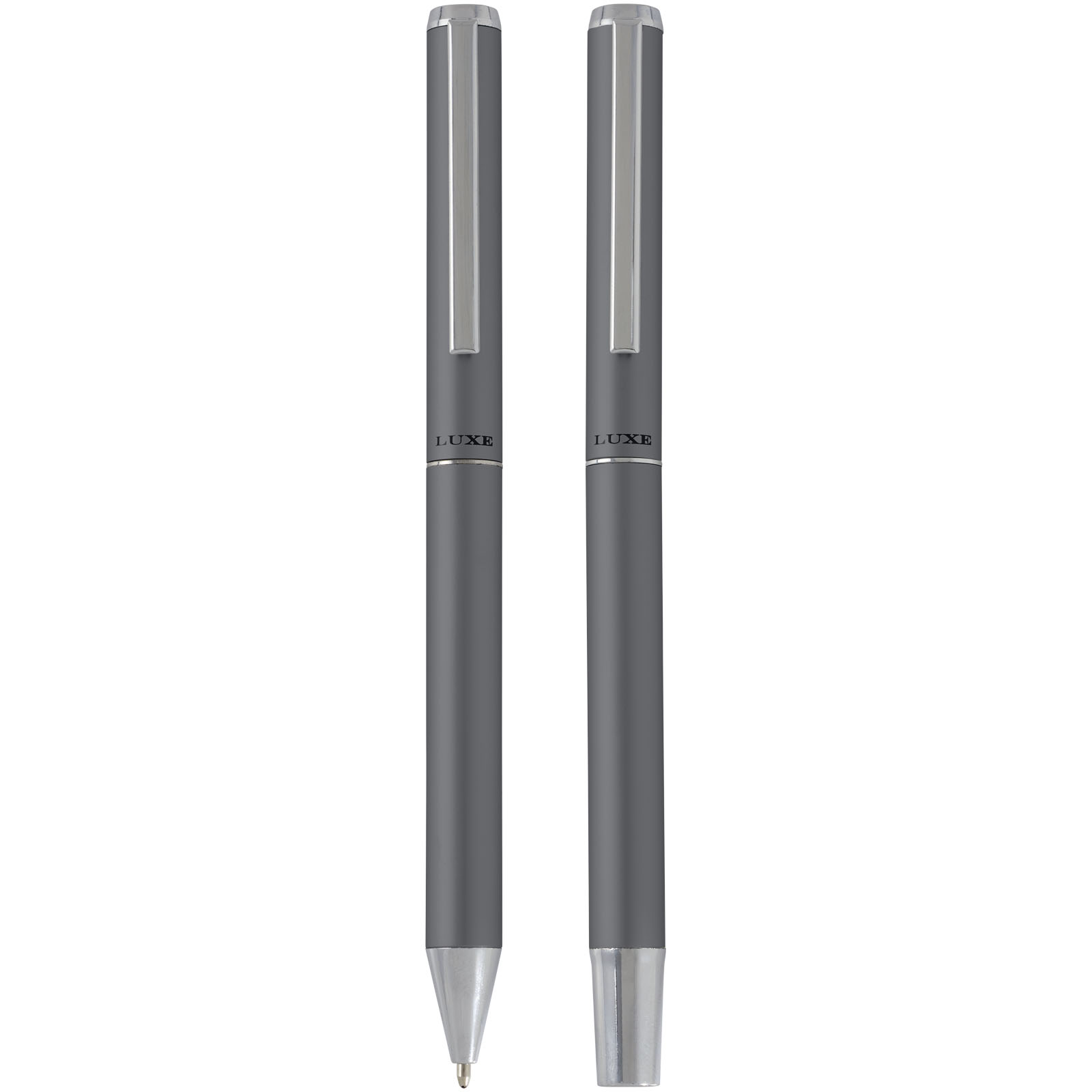 Lucetto Set mit Kugelschreiber und Tintenroller aus recyceltem Aluminium (schwarze Mine) grau