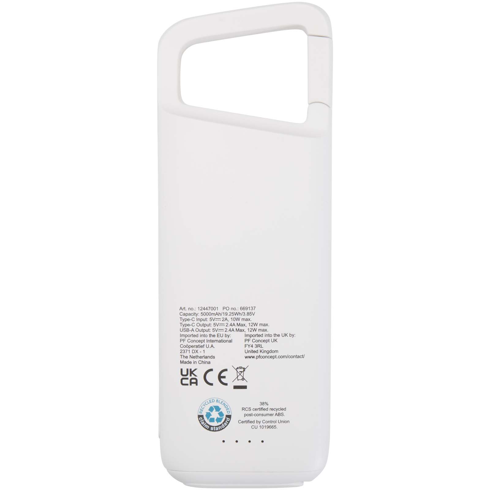Alkes 12 W 5.000 mAh wasserfeste Powerbank aus recyceltem Kunststoff mit Karabinerhaken weiss
