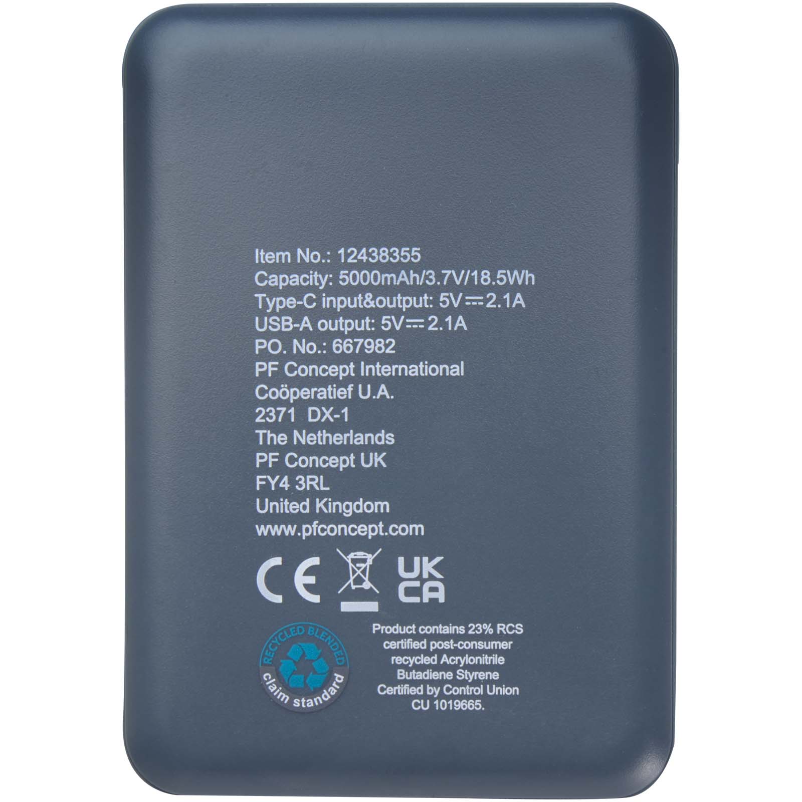 Asama 5000 mAh Typ-C Powerbank aus recyceltem Kunststoff hale blau