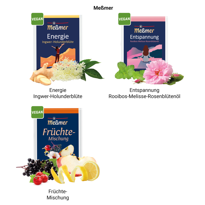 Werbekarte Midi, Meßmer Tee Entspannung Rooibos, Melisse, Rosenblütentee
