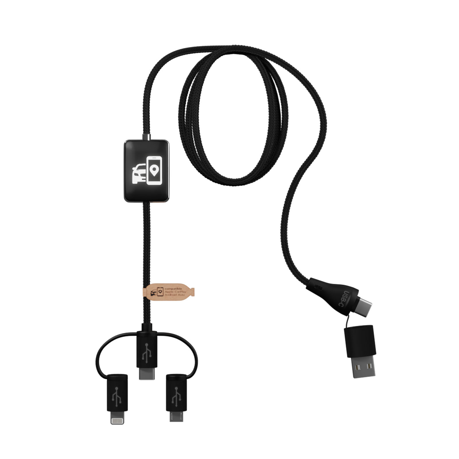 SCX.design C48 CarPlay 5-in-1 Ladekabel mit Leuchtlogo schwarz