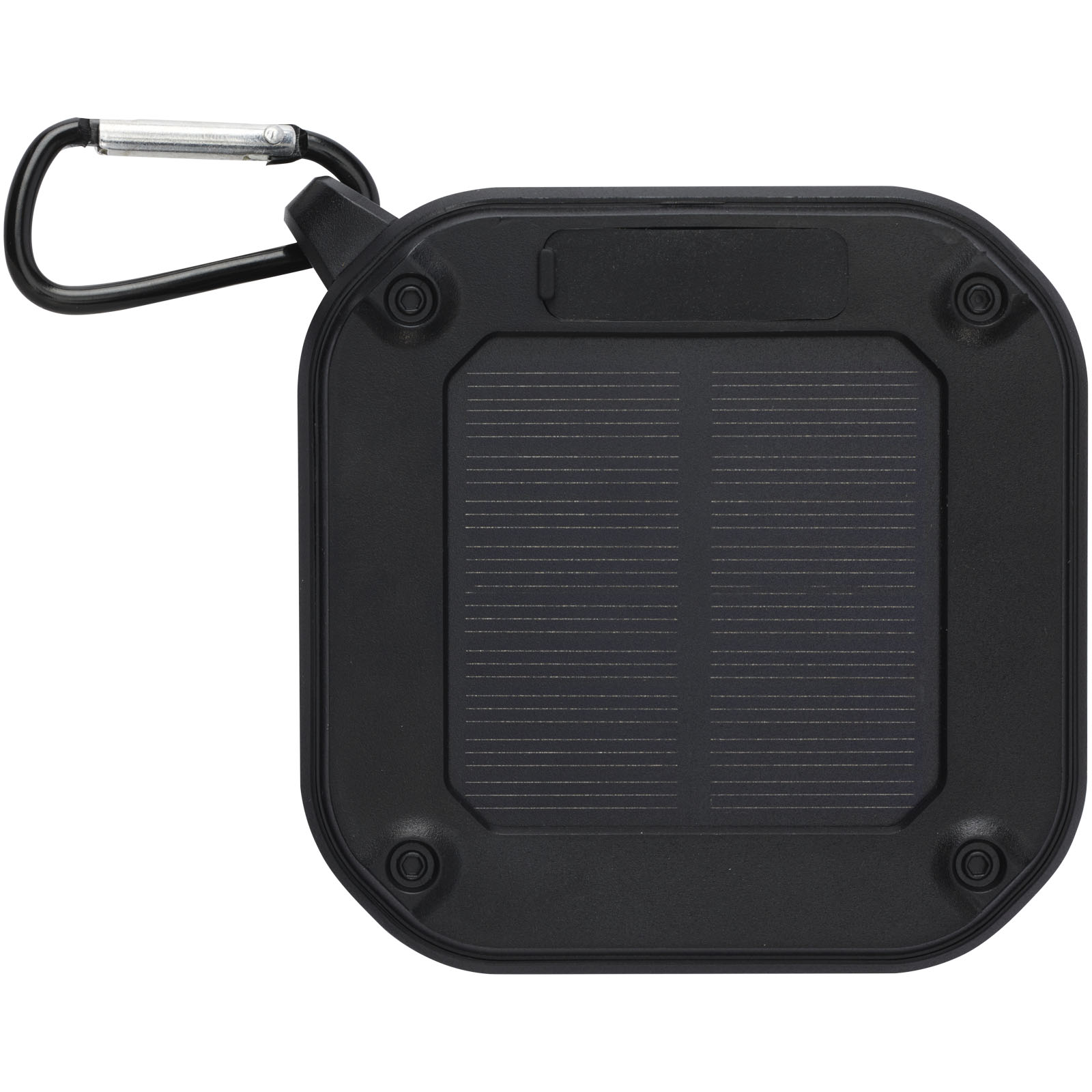 Solo 3W IPX5 Solar Bluetooth®-Lautsprecher aus recyceltem RCS Kunststoff mit Karabinerhaken schwarz