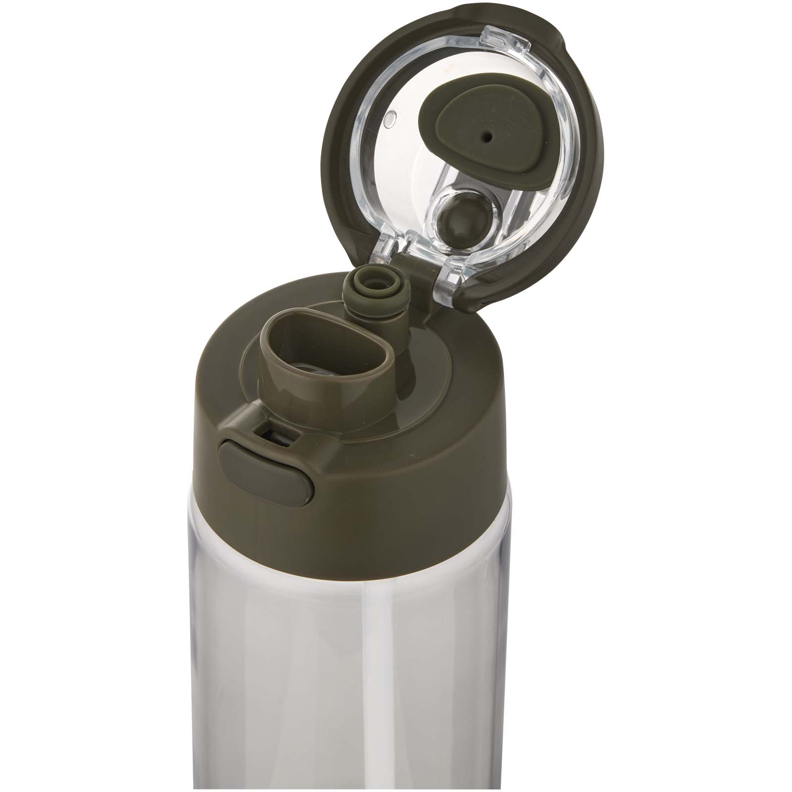 Theron 700 ml RCS Trinkflasche aus recyceltem Kunststoff mit Multifunktionsdeckel und Klappstrohhalm waldgrün