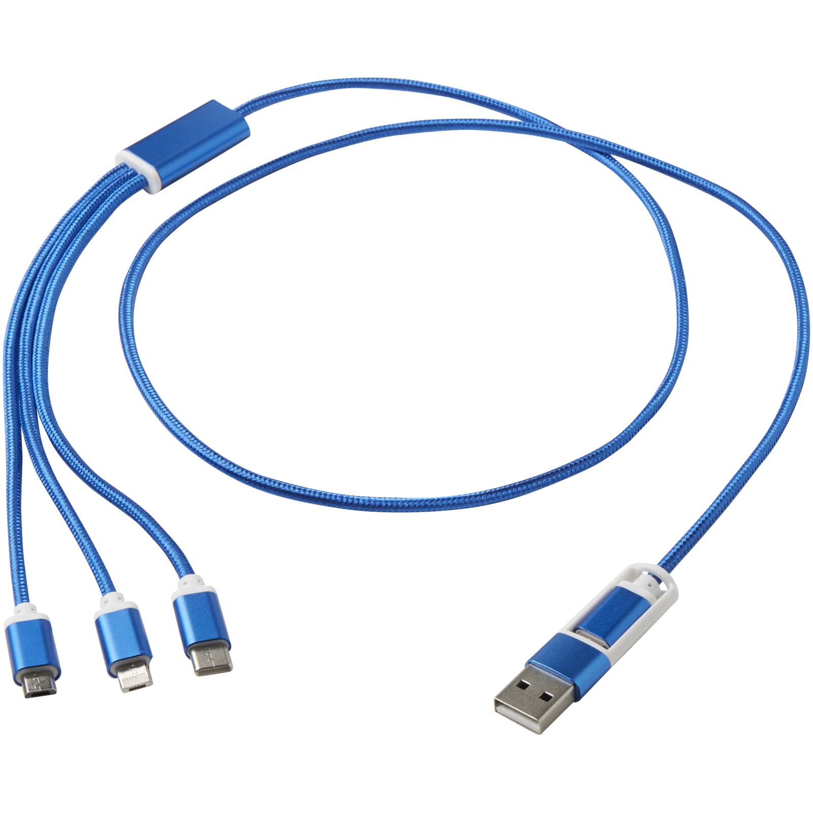 Versatile 5-in-1 Ladekabel aus recyceltem Aluminium royalblau
