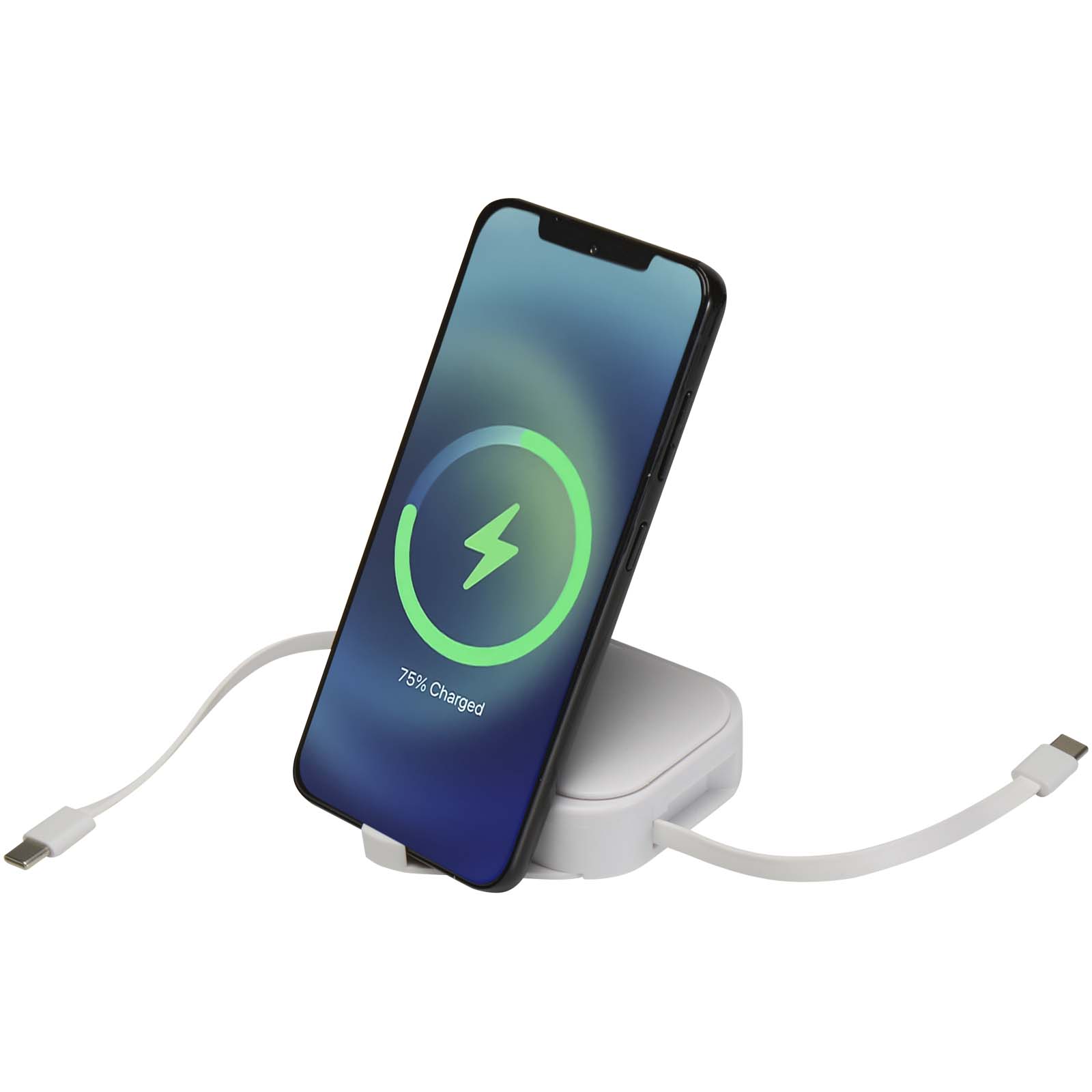 Gloas Aufrollbares 5 in 1 Kabel aus Recyclingmaterial mit Datensynchronisierung und 100 W Schnellladefunktion sowie Smartphon weiss