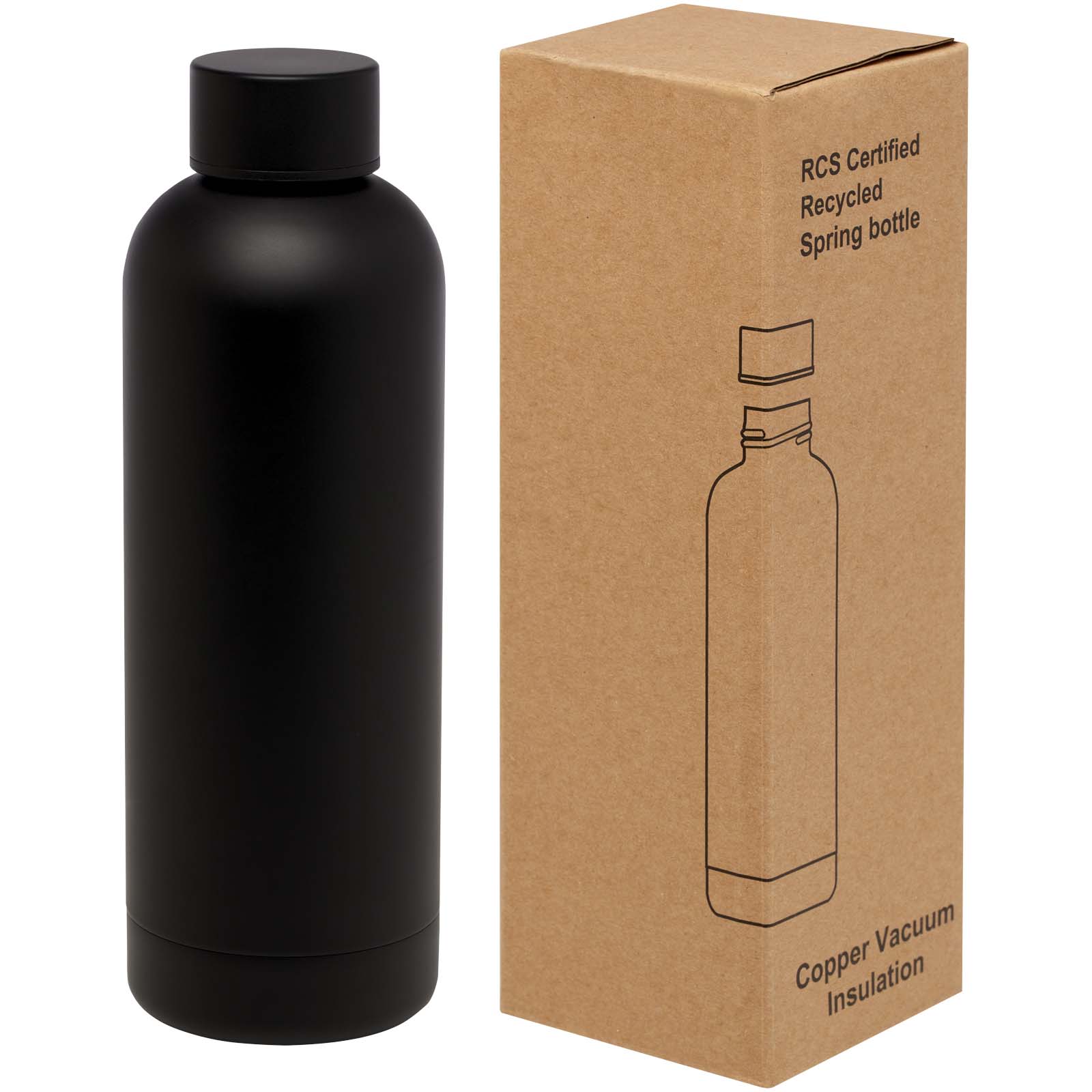 Spring 500 ml RCS-zertifizierte Kupfer-Vakuum Isolierflasche aus recyceltem Edelstahl schwarz