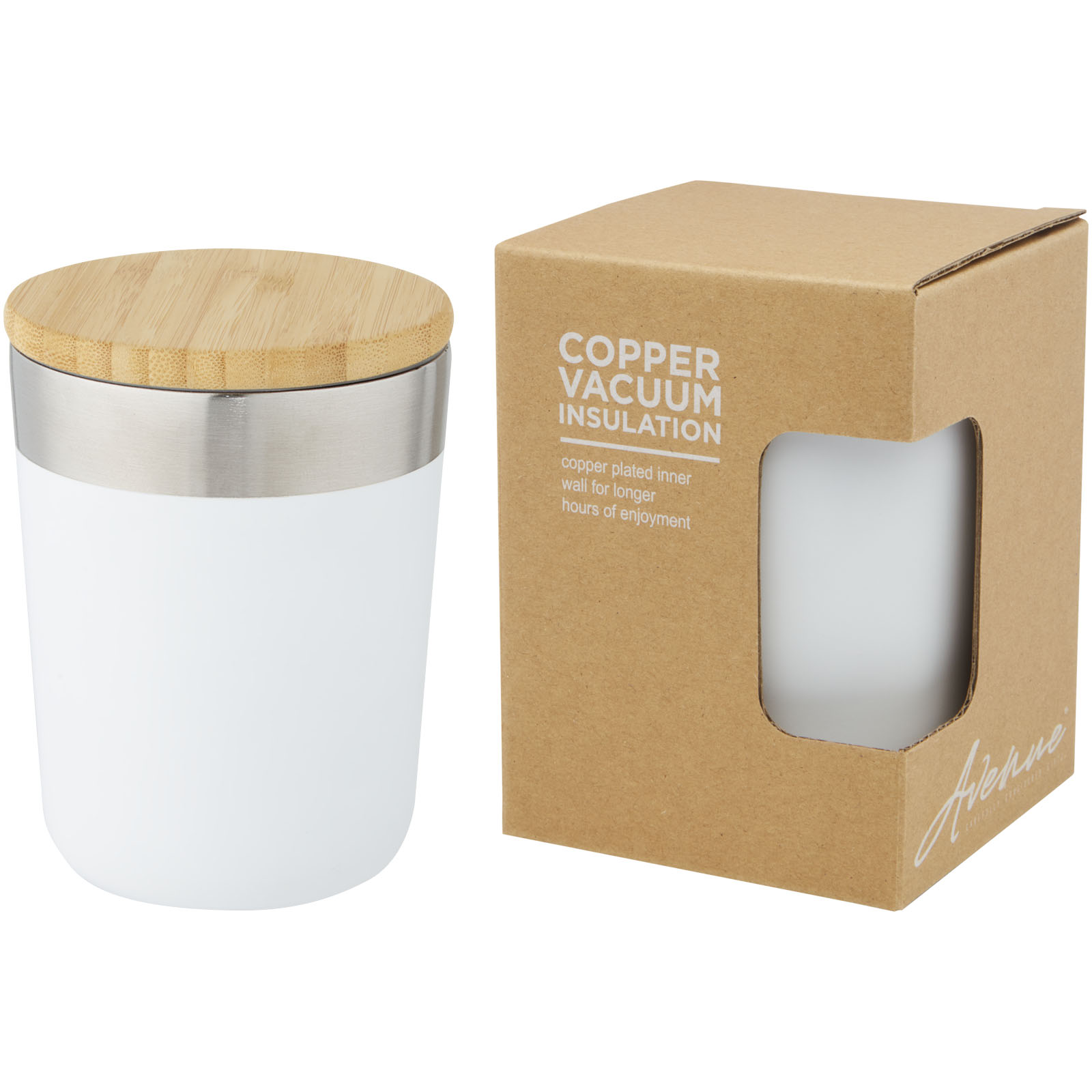 Lagan 330 ml Kupfer-Vakuum Isolierbecher mit Bambusdeckel weiss