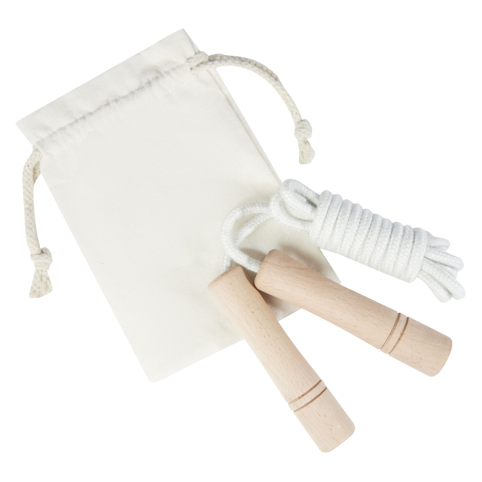 Denise Holz-Springseil im Baumwollbeutel offwhite, holz