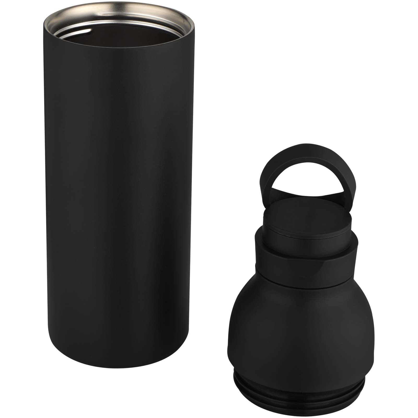 Illuminate 650 ml RCS-zertifizierte doppelwandige Trinkflasche aus recyceltem Edelstahl mit 3-teiligem Deckelset schwarz