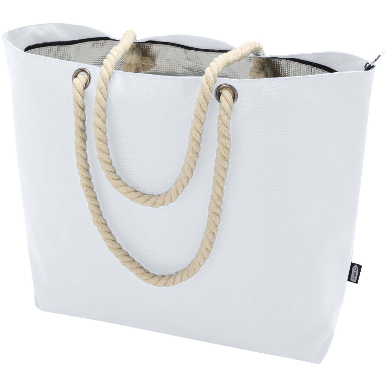 Panama Strandkühltasche mit Kordelgriffen aus recyceltem GRS-Material, 23L weiss