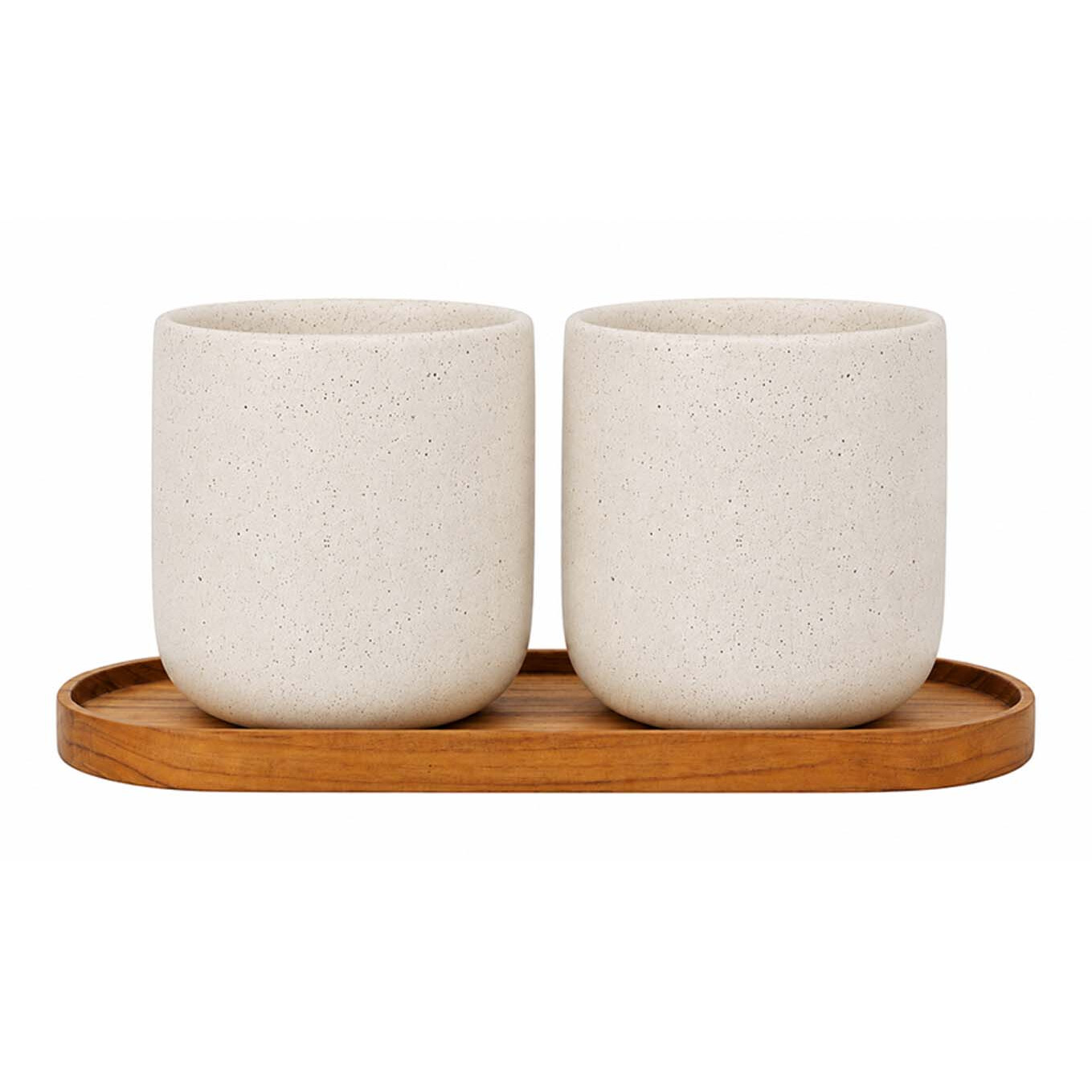 Originalhome ovales Holztablett und 150 ml Keramiktassen Set holz