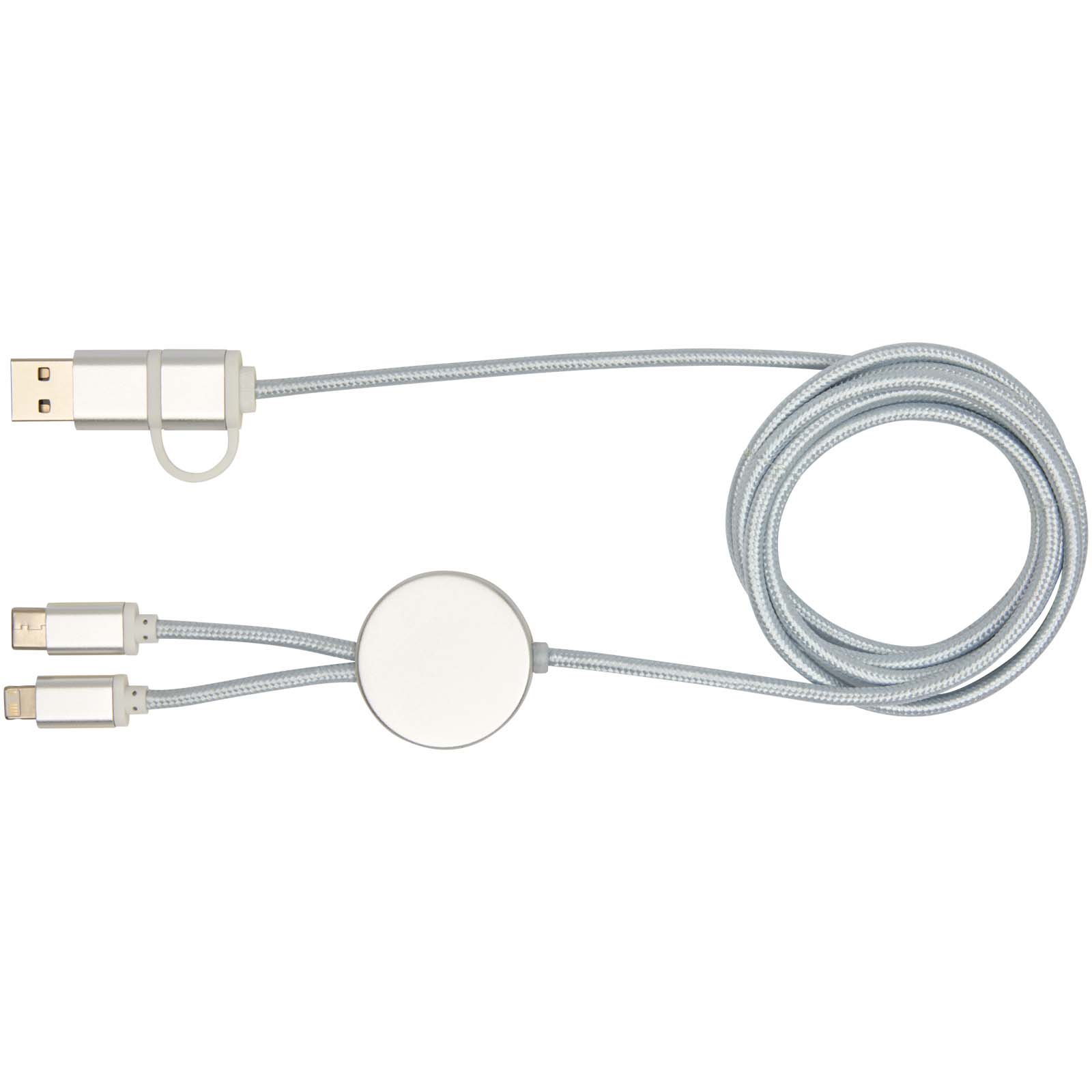 Alasia 150 cm 5-in-1 Kabel aus recyceltem Kunststoff für Datenübertragung und 27W Schnellladung silber