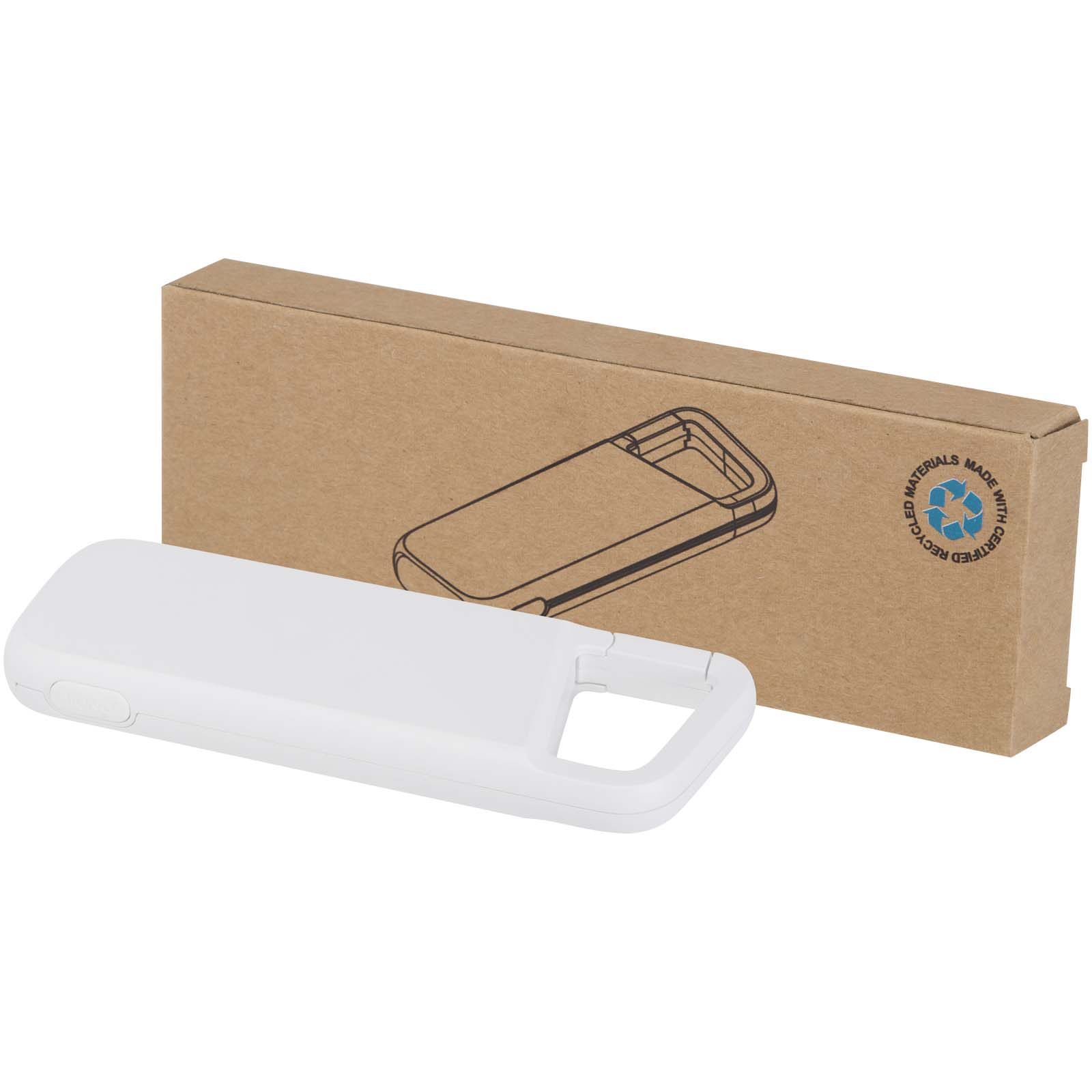 Alkes 12 W 5.000 mAh wasserfeste Powerbank aus recyceltem Kunststoff mit Karabinerhaken weiss
