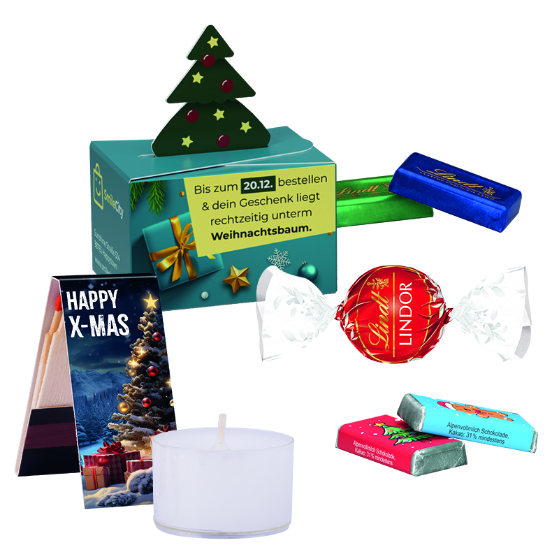Geschenkbox Mini Tanne, Lindt LINDOR Milchkugel