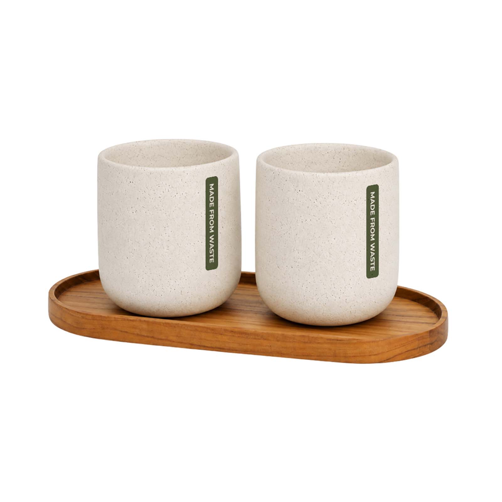 Originalhome ovales Holztablett und 150 ml Keramiktassen Set holz